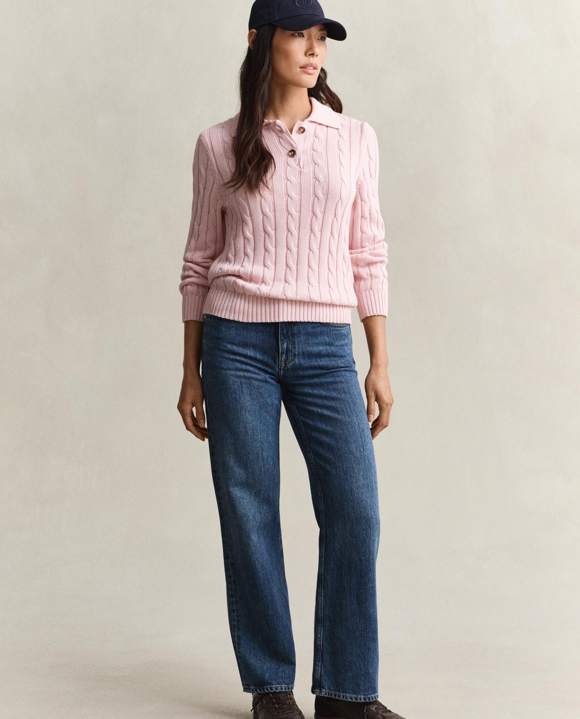Camisola de Manga Comprida com Gola e Botões Rosa-3