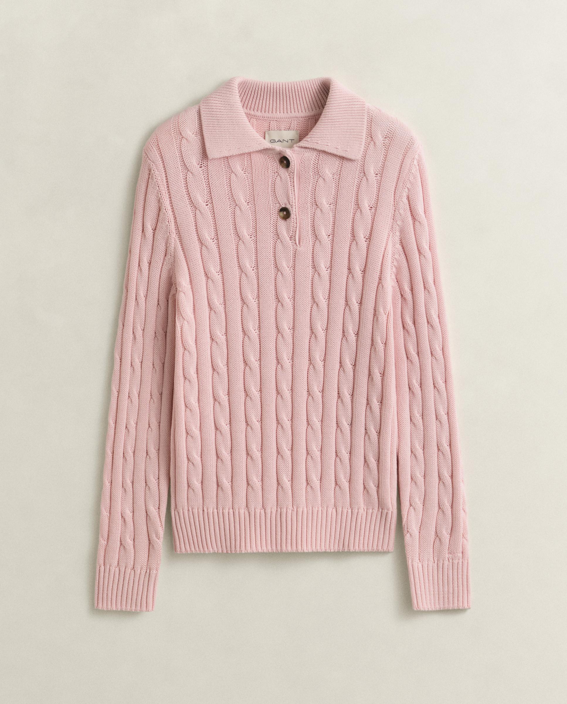 Camisola de Manga Comprida com Gola e Botões Rosa-4