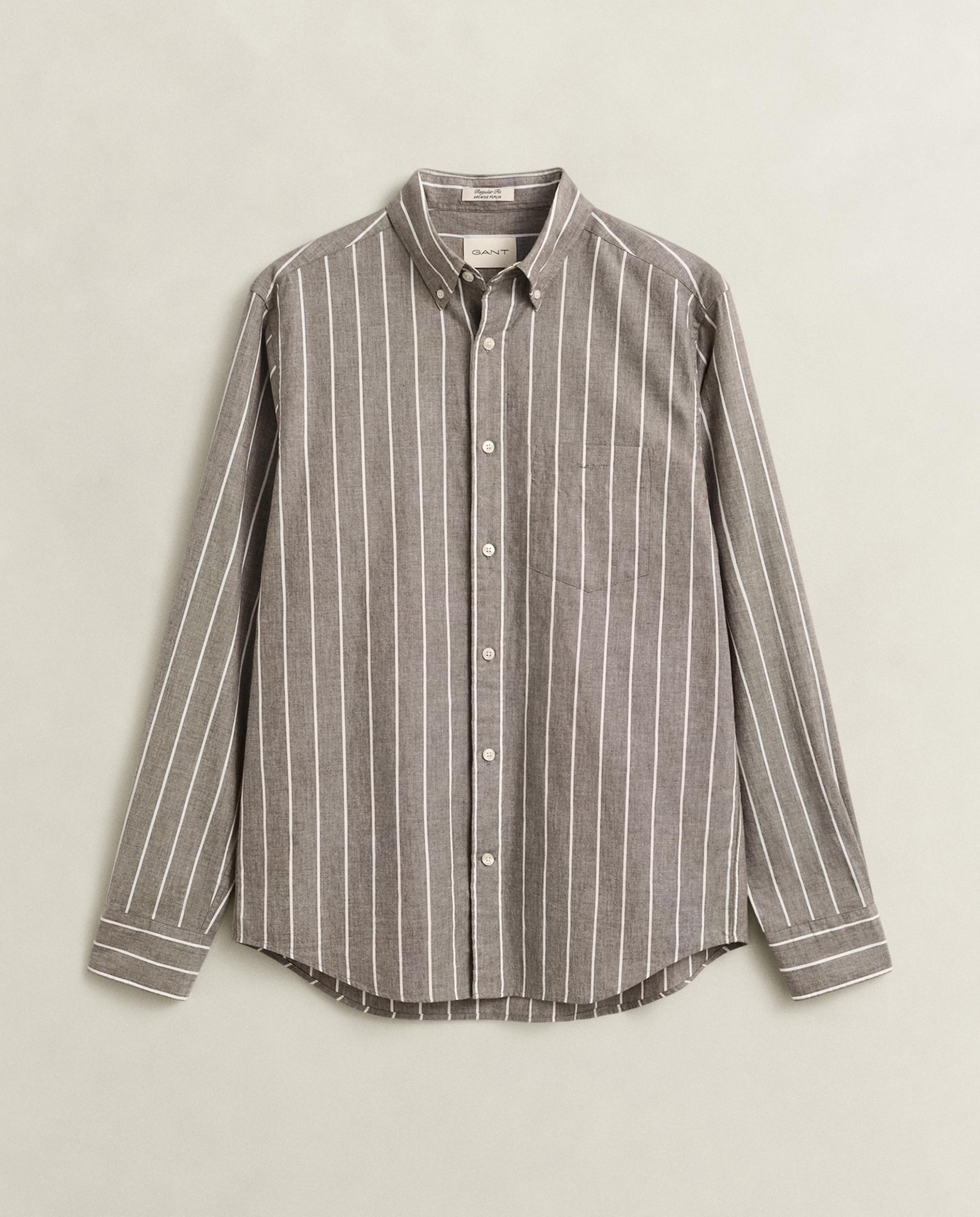 Camisa Regular de Manga Comprida Castanho-5
