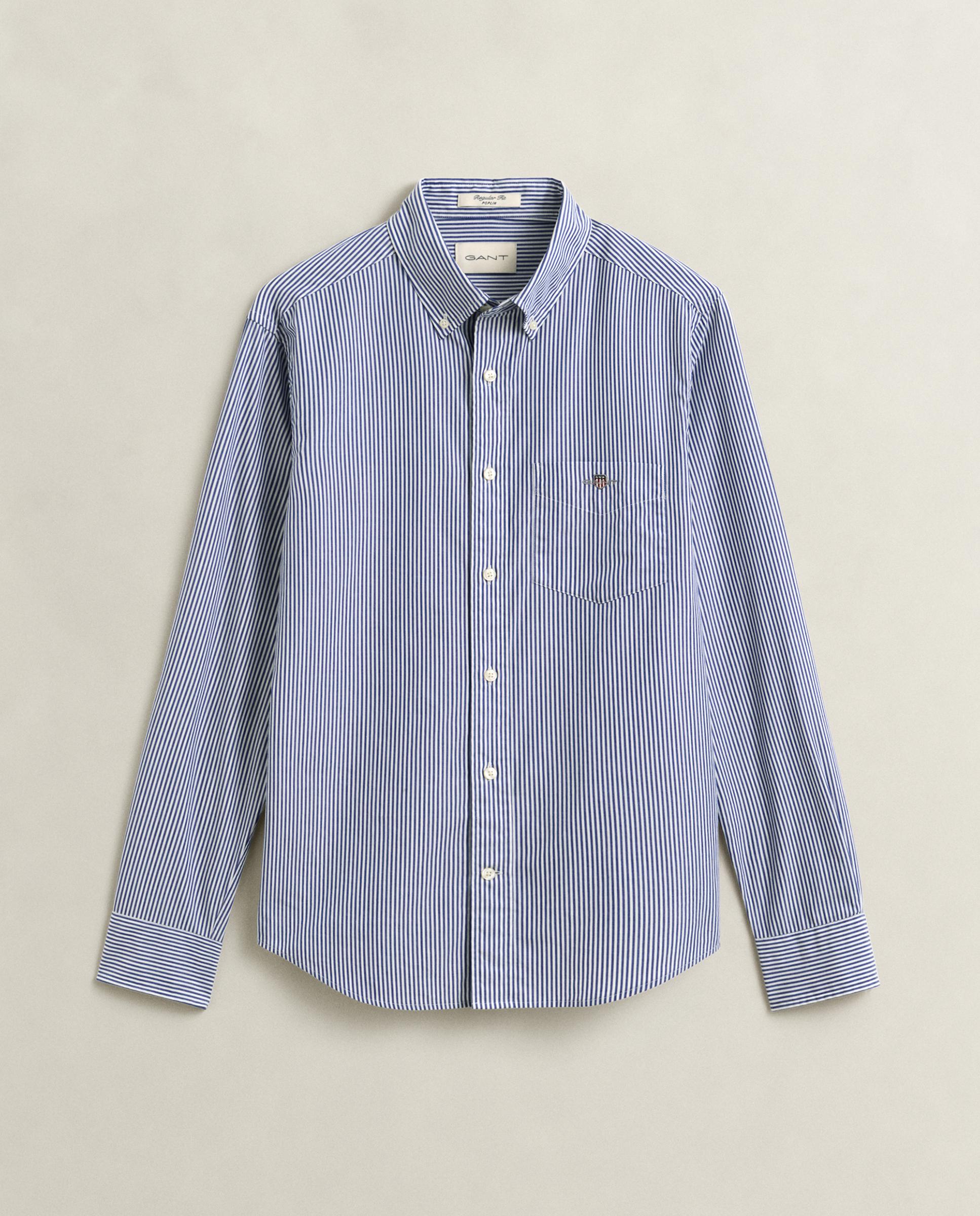 Camisa Regular de Manga Comprida Azul-5
