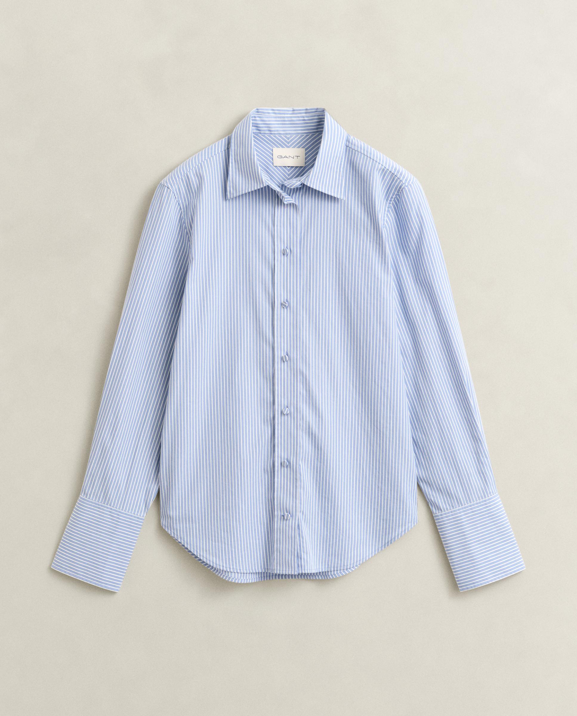 Camisa de Manga Comprida Às Riscas Azul-claro-4