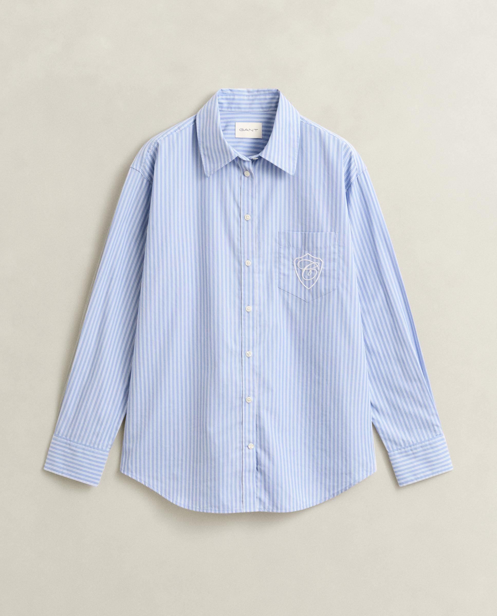 Camisa de Manga Comprida Às Riscas Azul-4