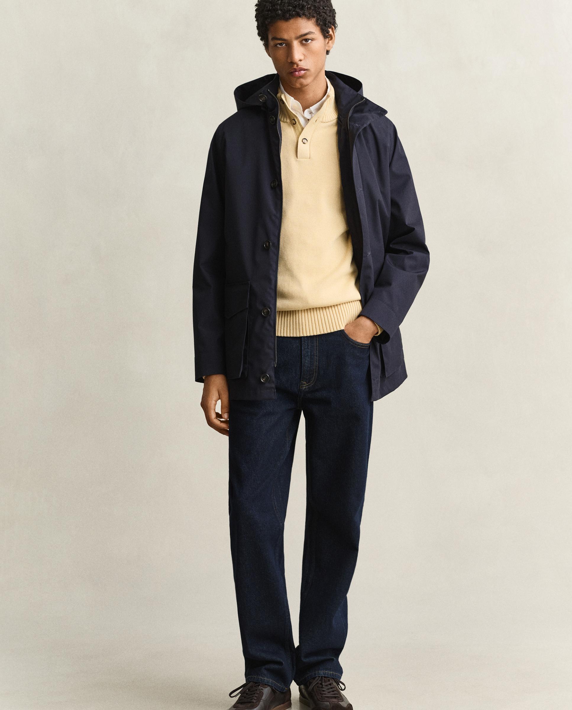 Parka com Capuz e Fecho Zip Azul-3