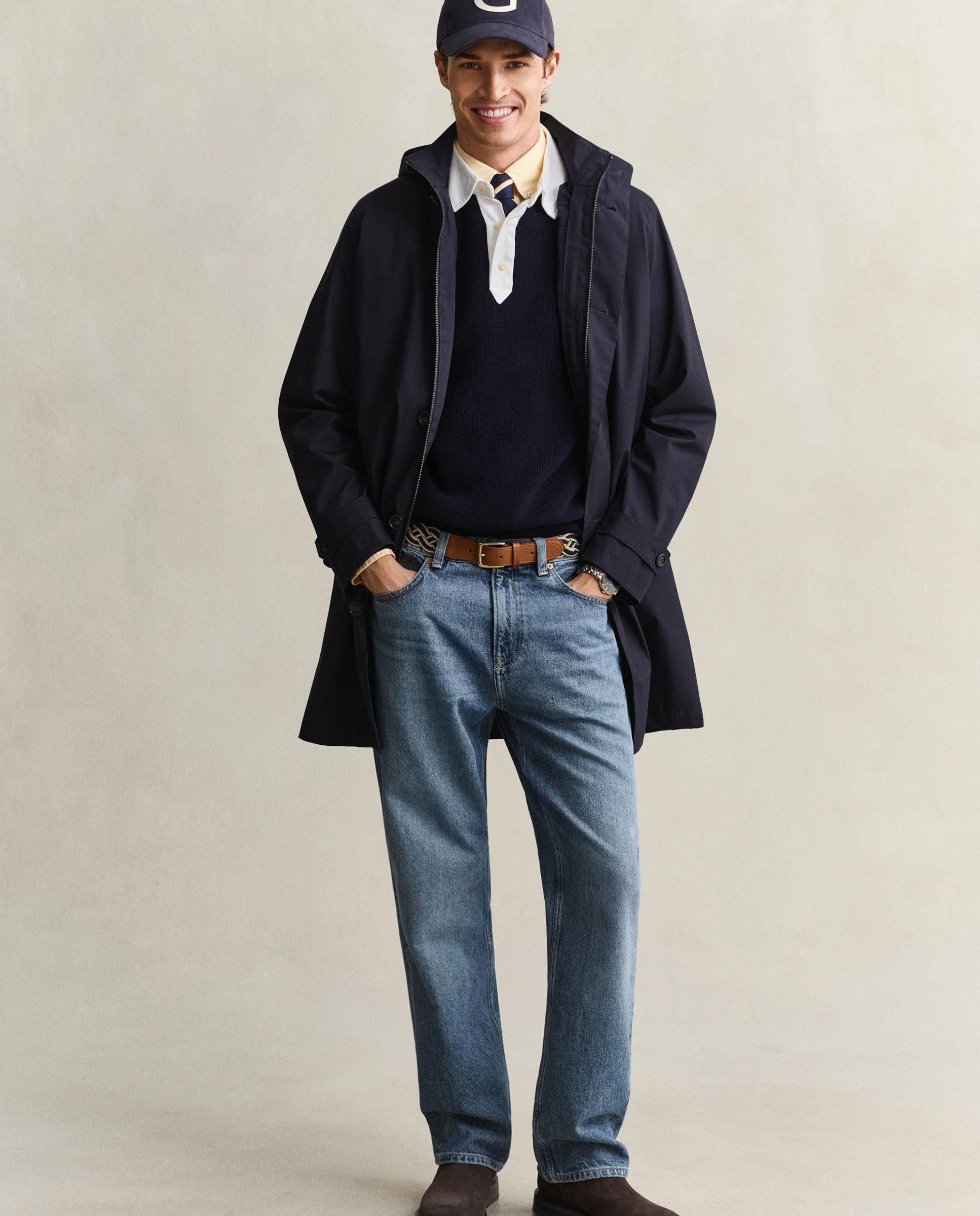 Parka com Capuz e Fecho Zip Azul-5