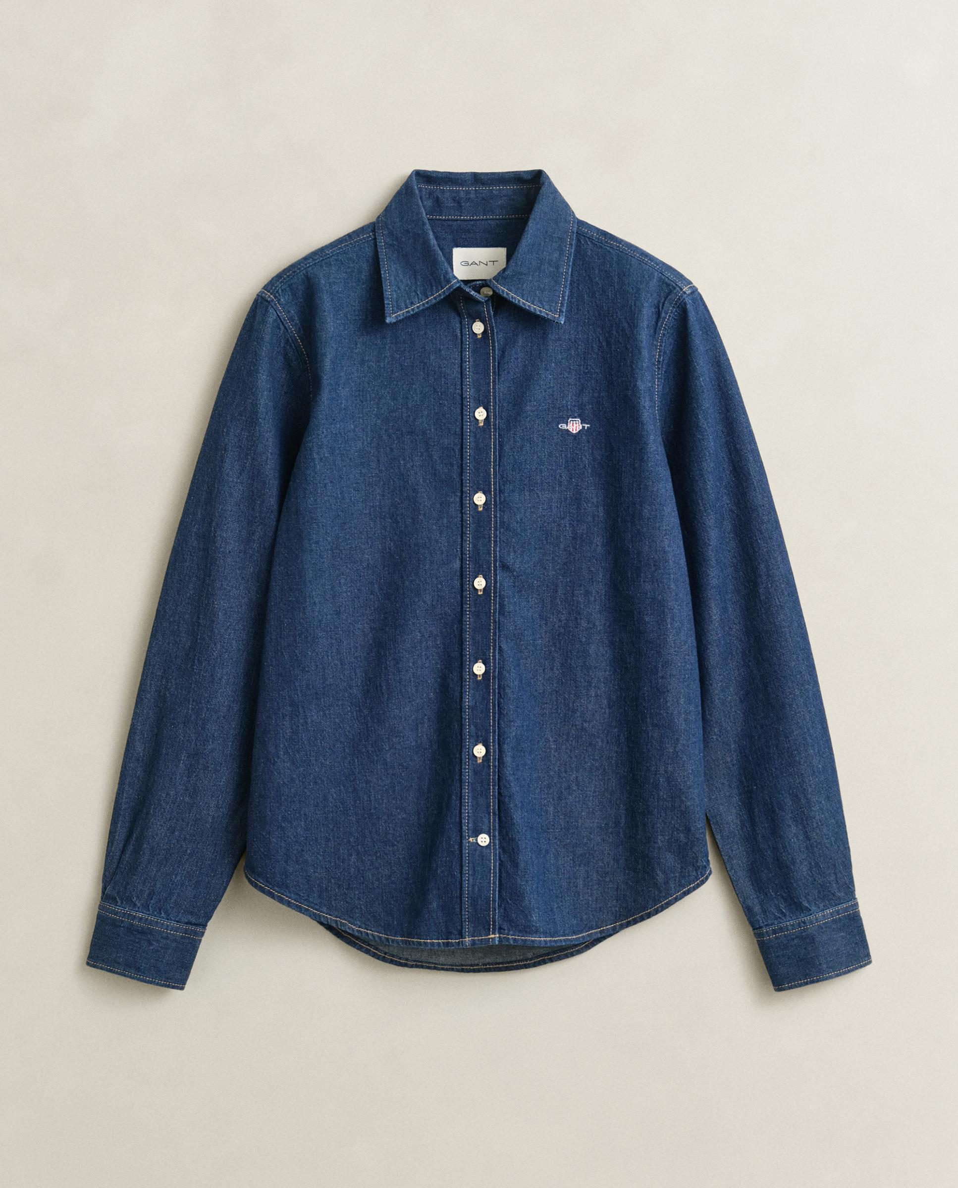 Camisa de Manga Comprida Denim Azul-5