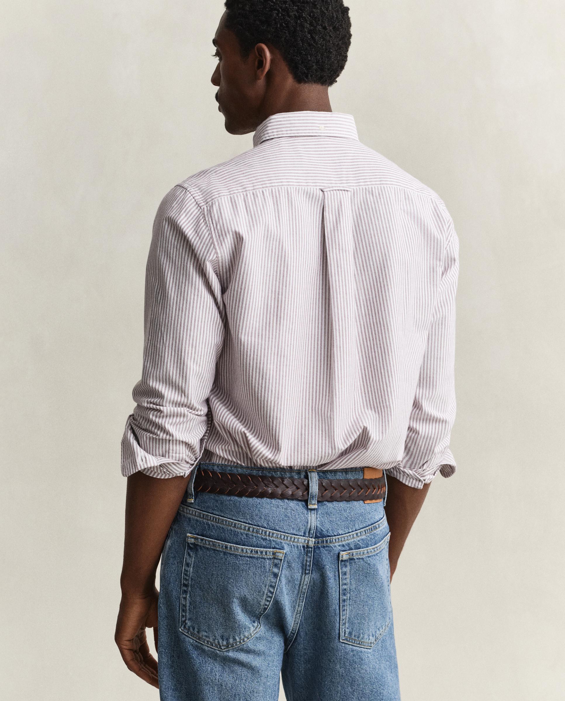 Camisa Oxford Às Riscas com Bolso no Peito Grená-3