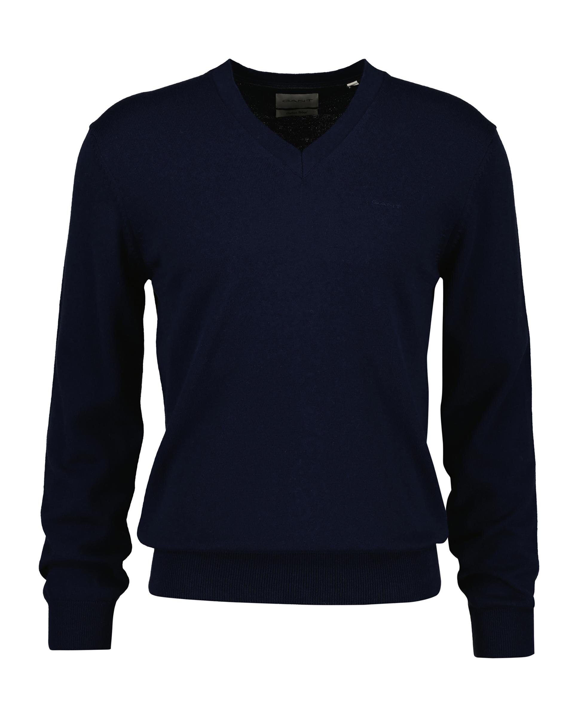 Camisola com Gola em V Canelada Azul-escuro-4