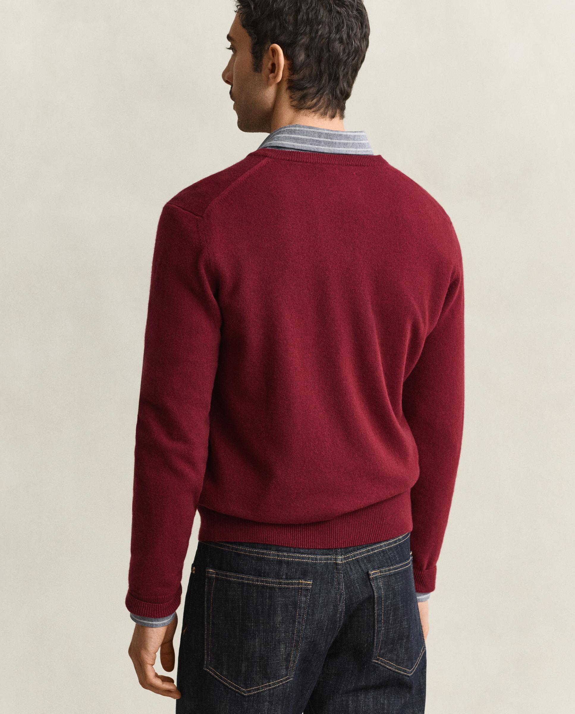 Camisola em Lã com Gola em V Vermelho-2