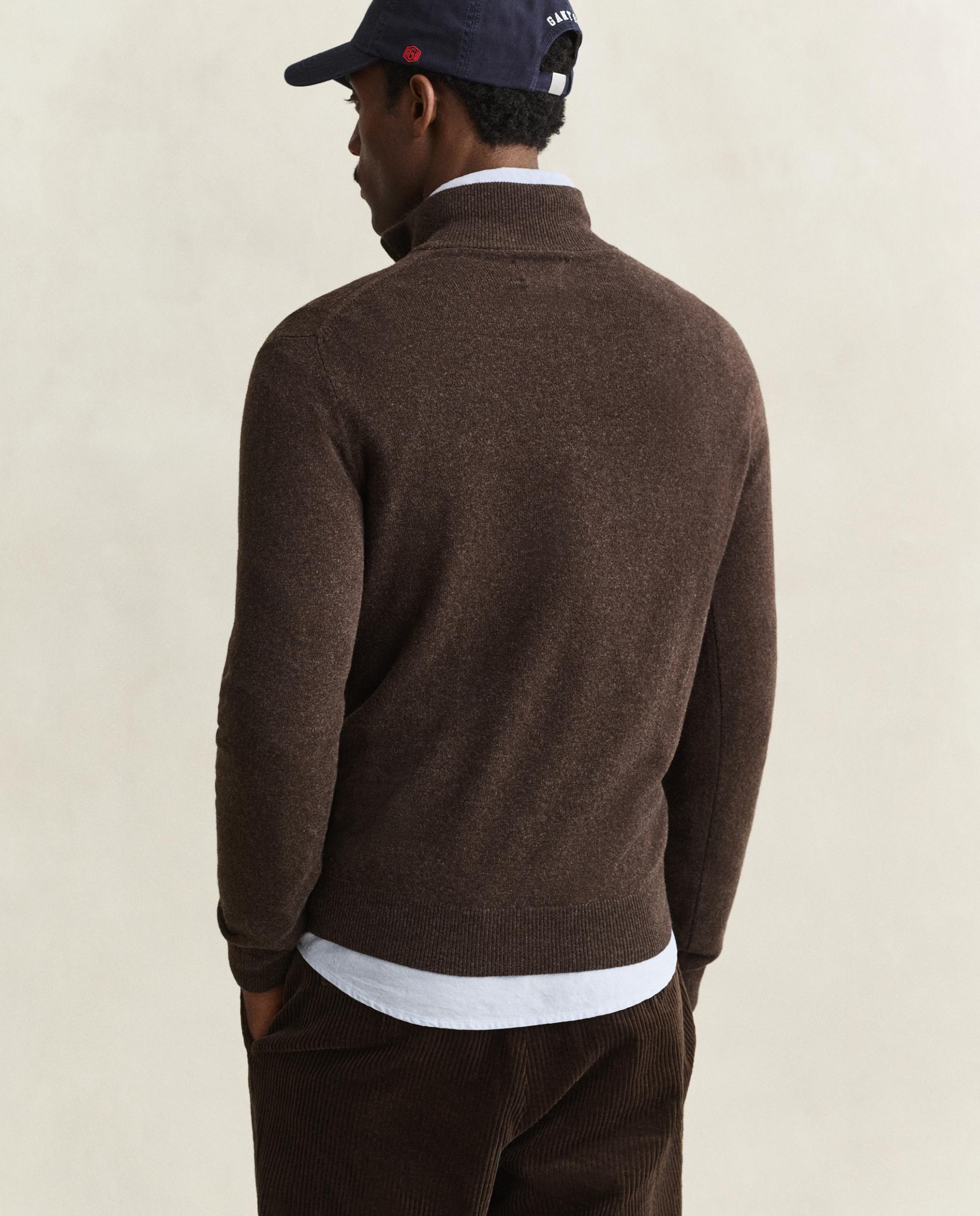 Camisola com Meia Fecho Zip de Lã de Ovelha Castanho-escuro-3