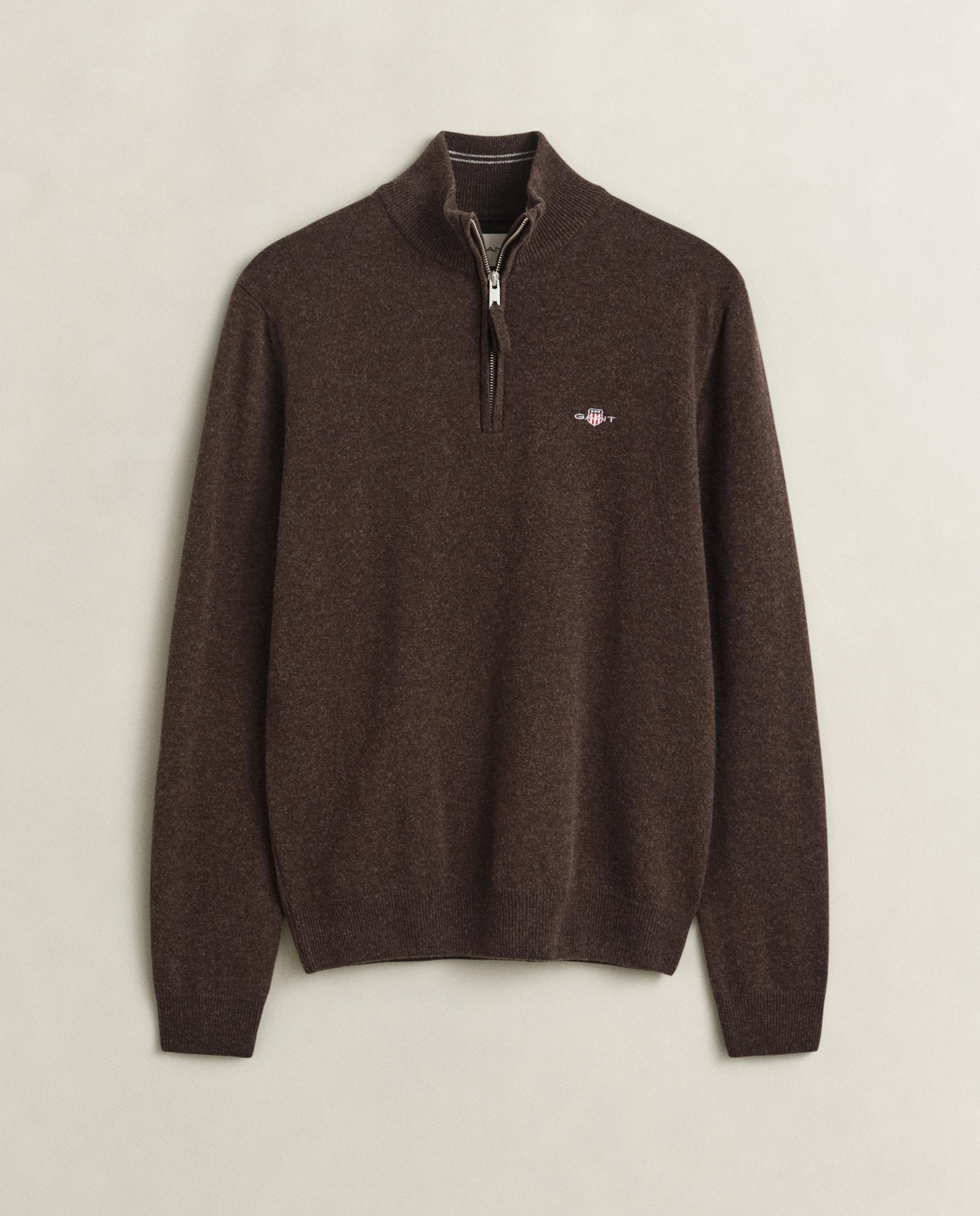 Camisola com Meia Fecho Zip de Lã de Ovelha Castanho-escuro-4
