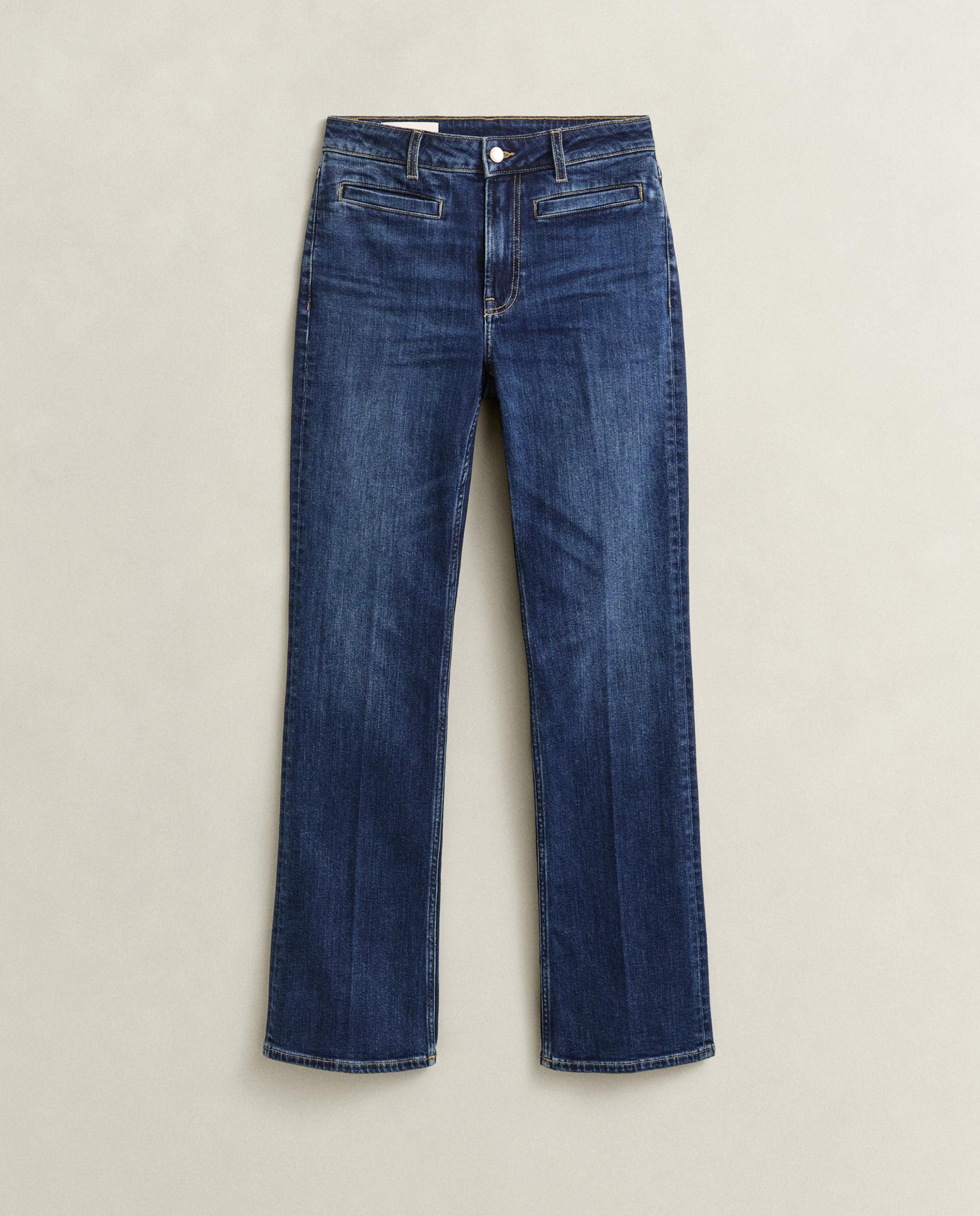 Jeans À Boca de Sino com Bolsos Posteriores com Monograma Azul-4