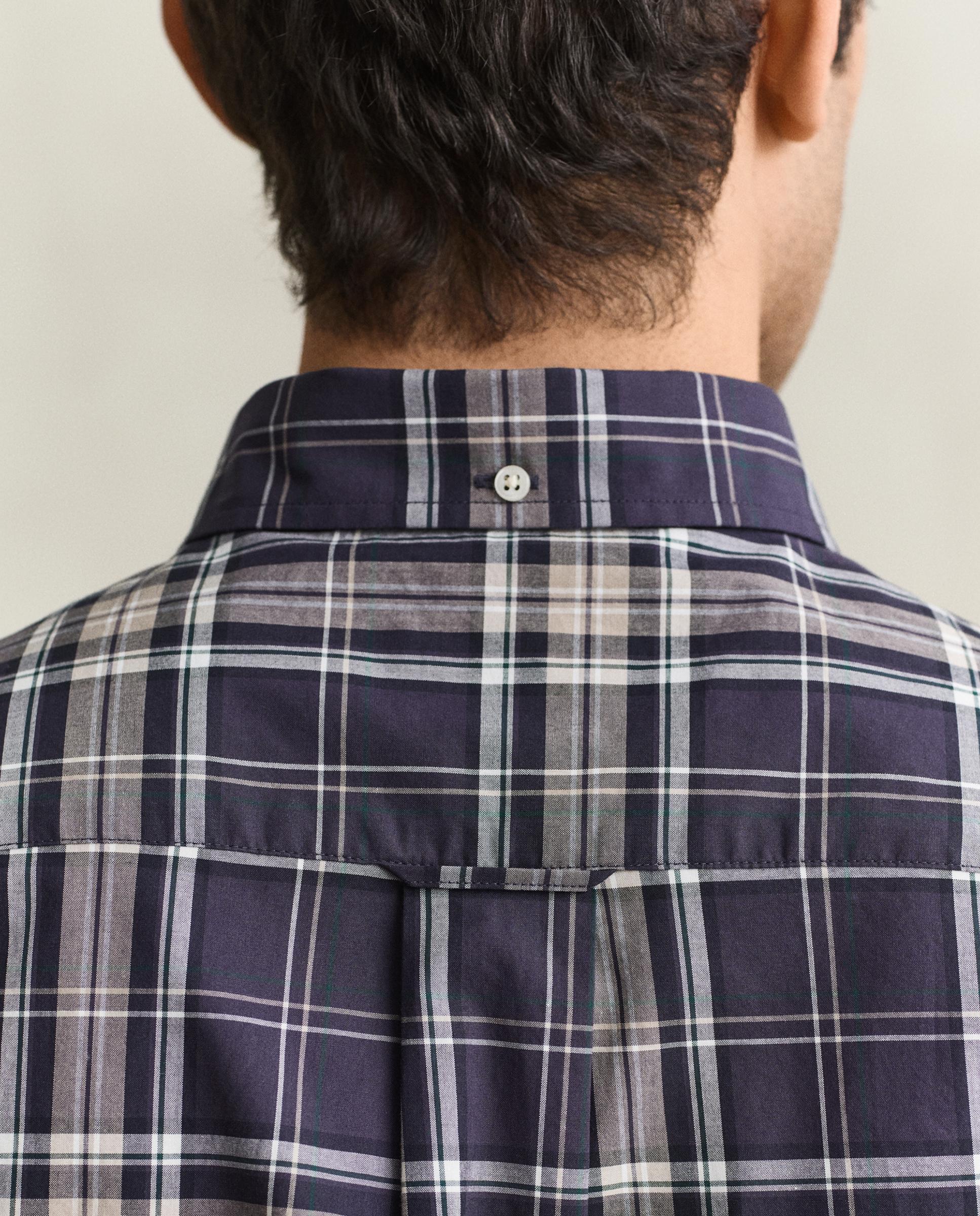 Camisa Aos Quadrados em Popelina com Bainha Curva Azul-2