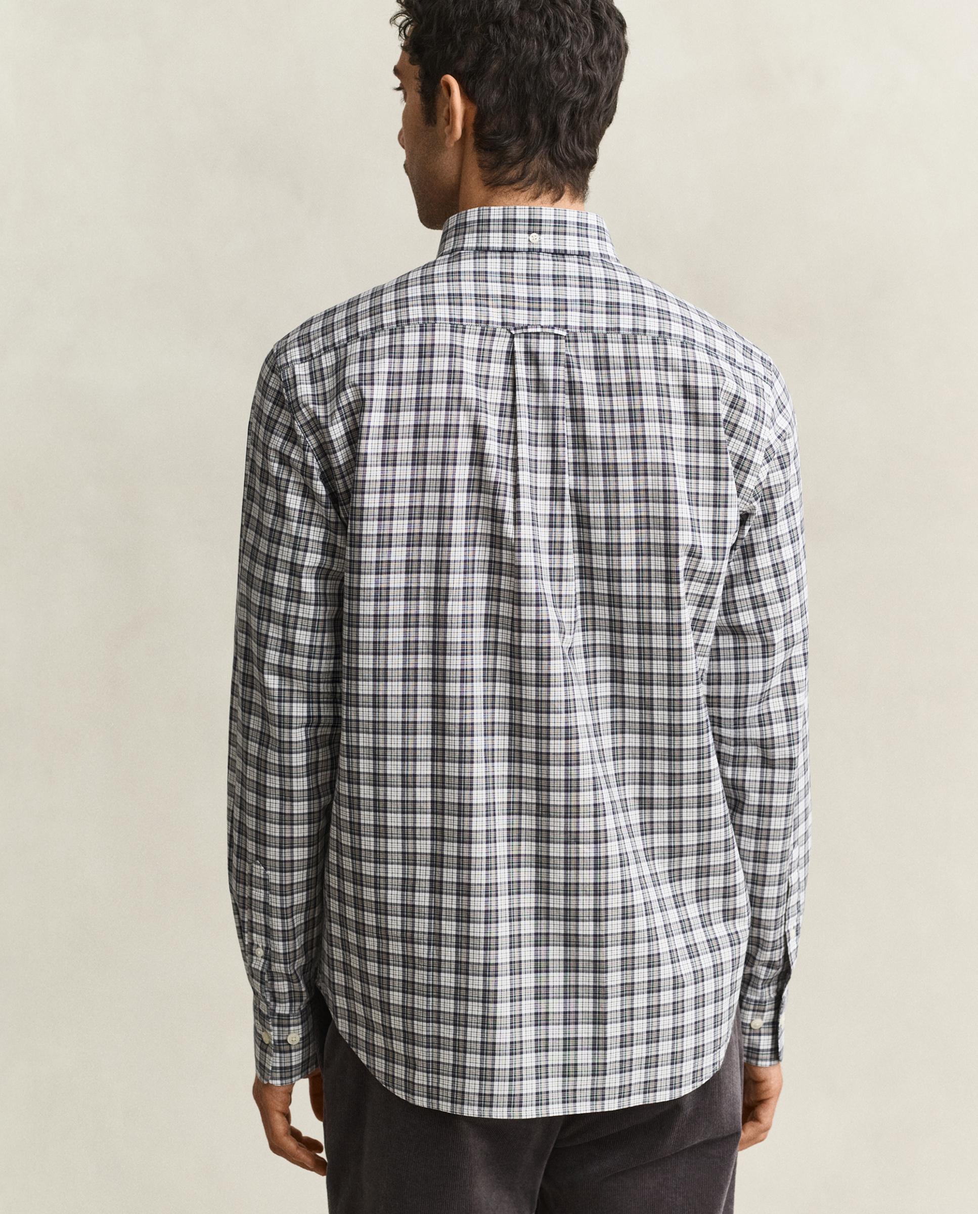 Camisa Aos Quadrados em Popelina e Logo Gant Bordado Azul-3
