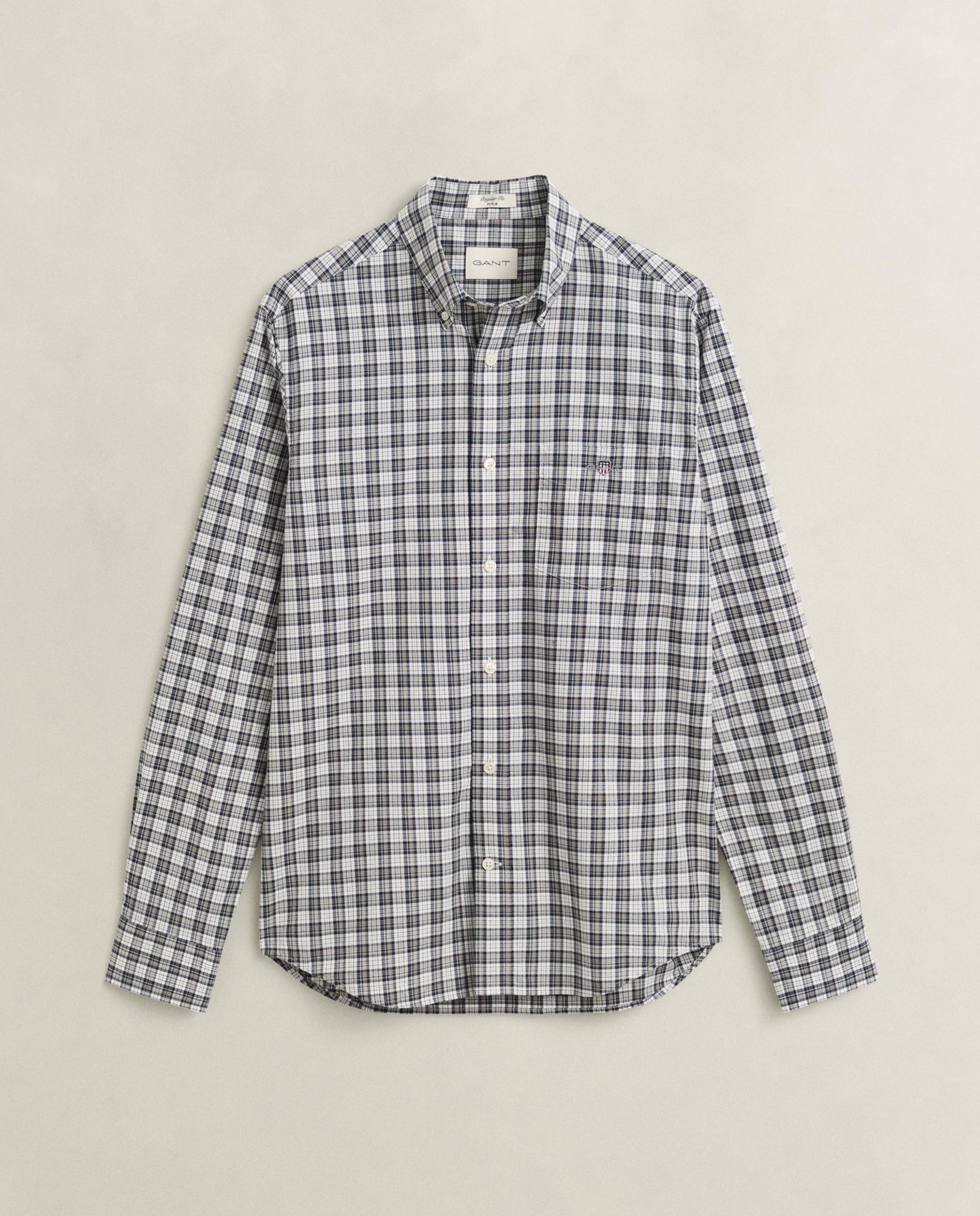 Camisa Aos Quadrados em Popelina e Logo Gant Bordado Azul-4