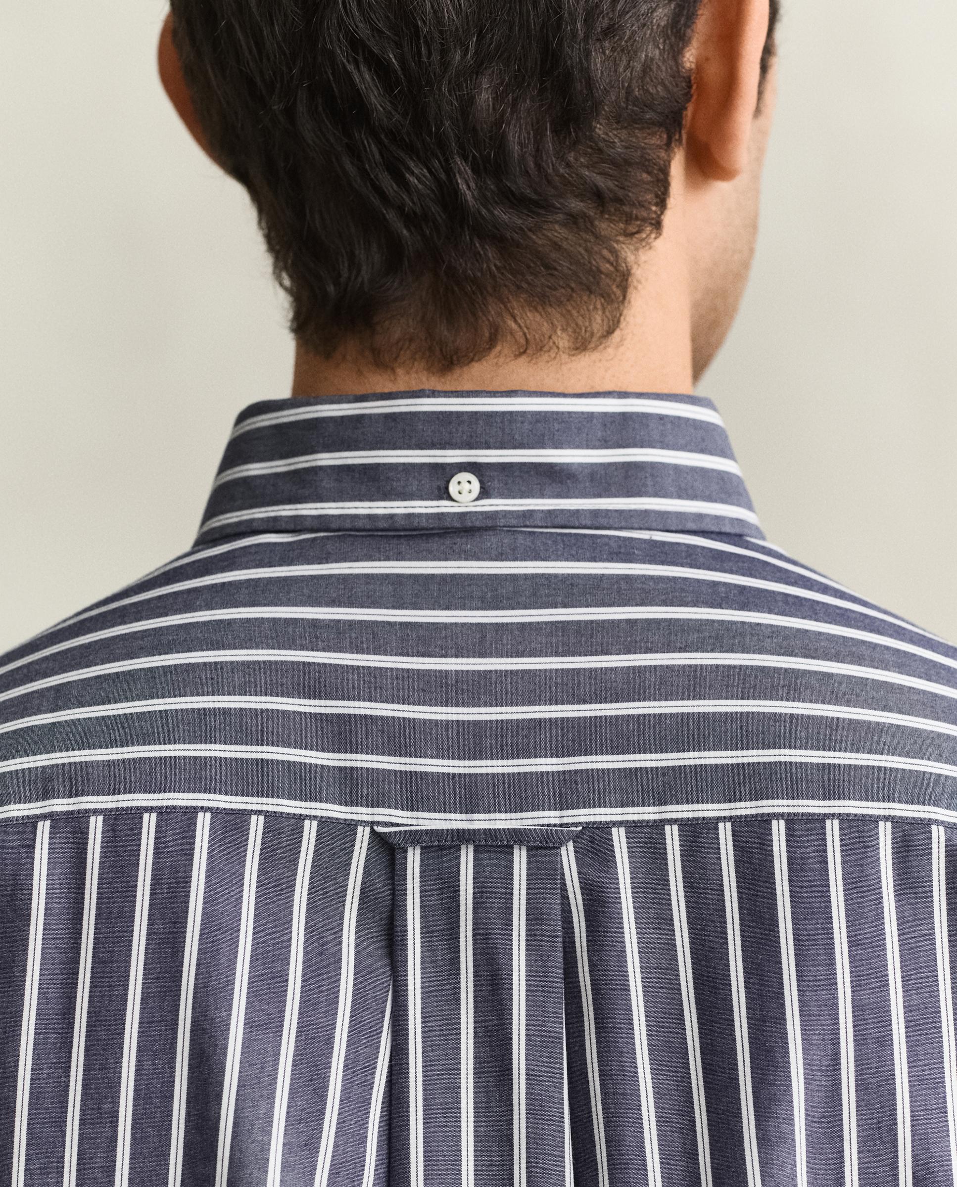 Camisa Às Riscas com Bolso no Peito Azul-acinzentado-2