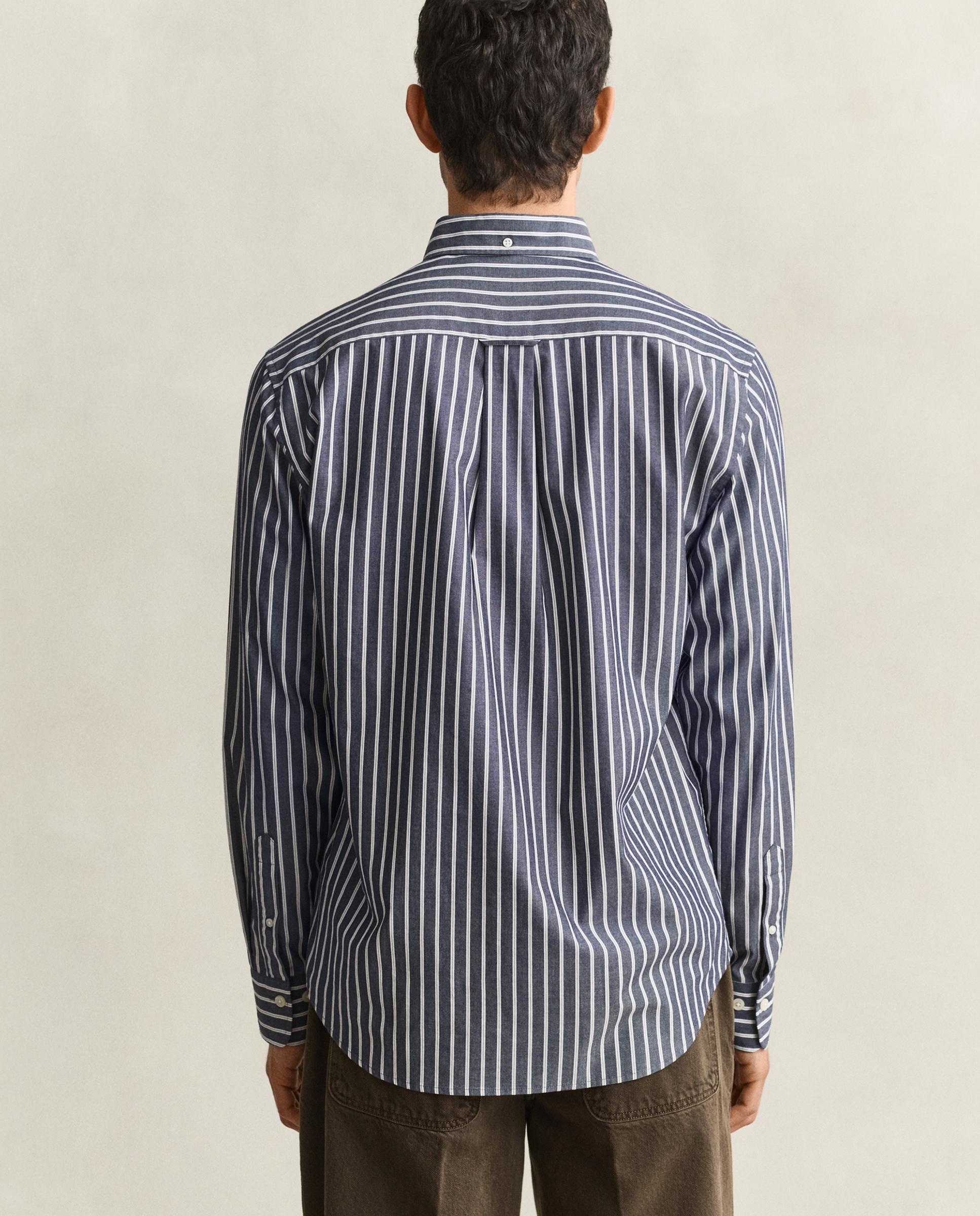 Camisa Às Riscas com Bolso no Peito Azul-acinzentado-3