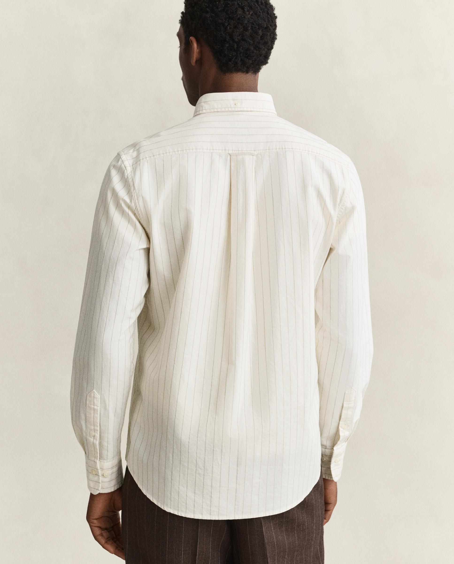 Camisa Oxford Às Riscas com Bolso no Peito Creme-3