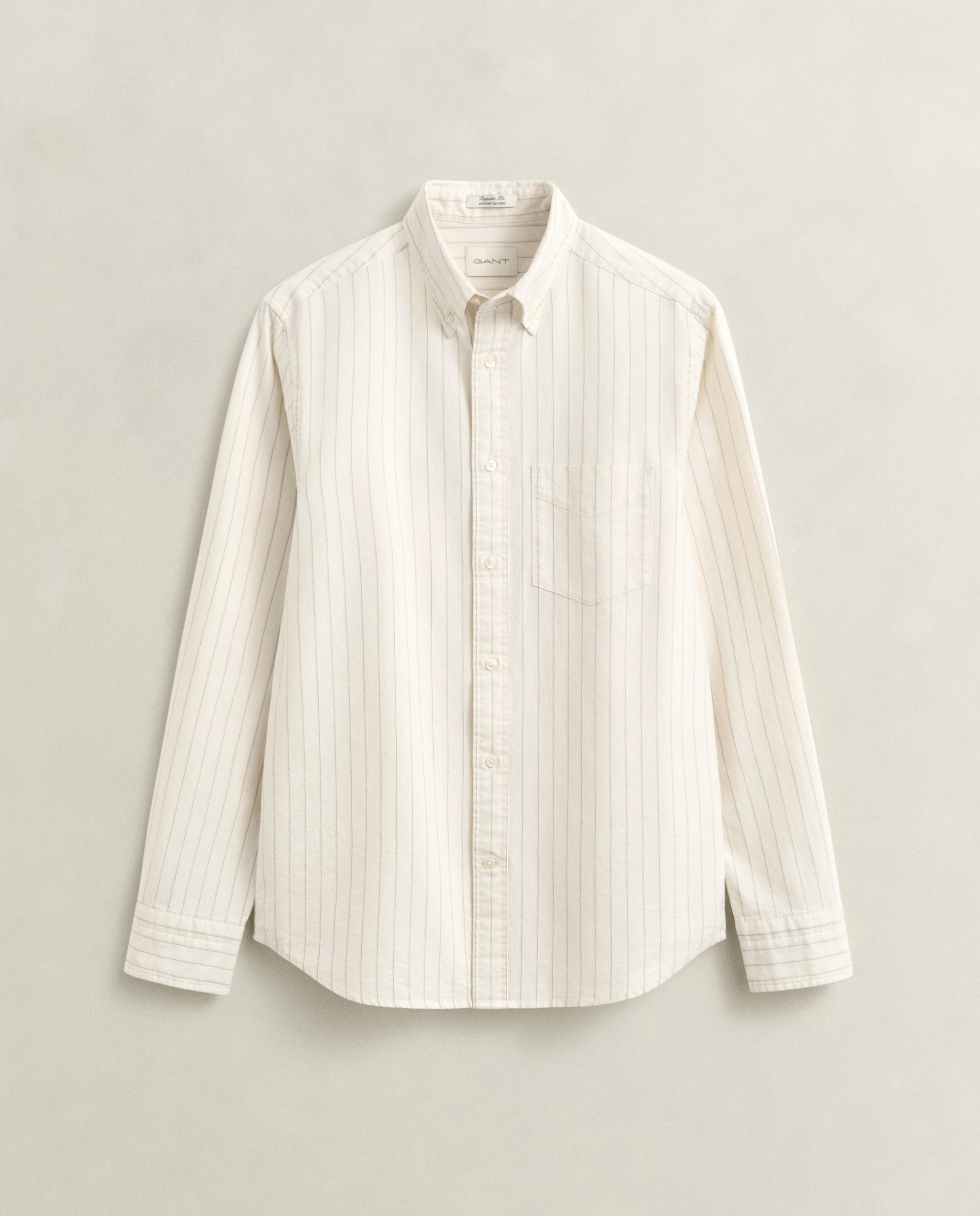 Camisa Oxford Às Riscas com Bolso no Peito Creme-4