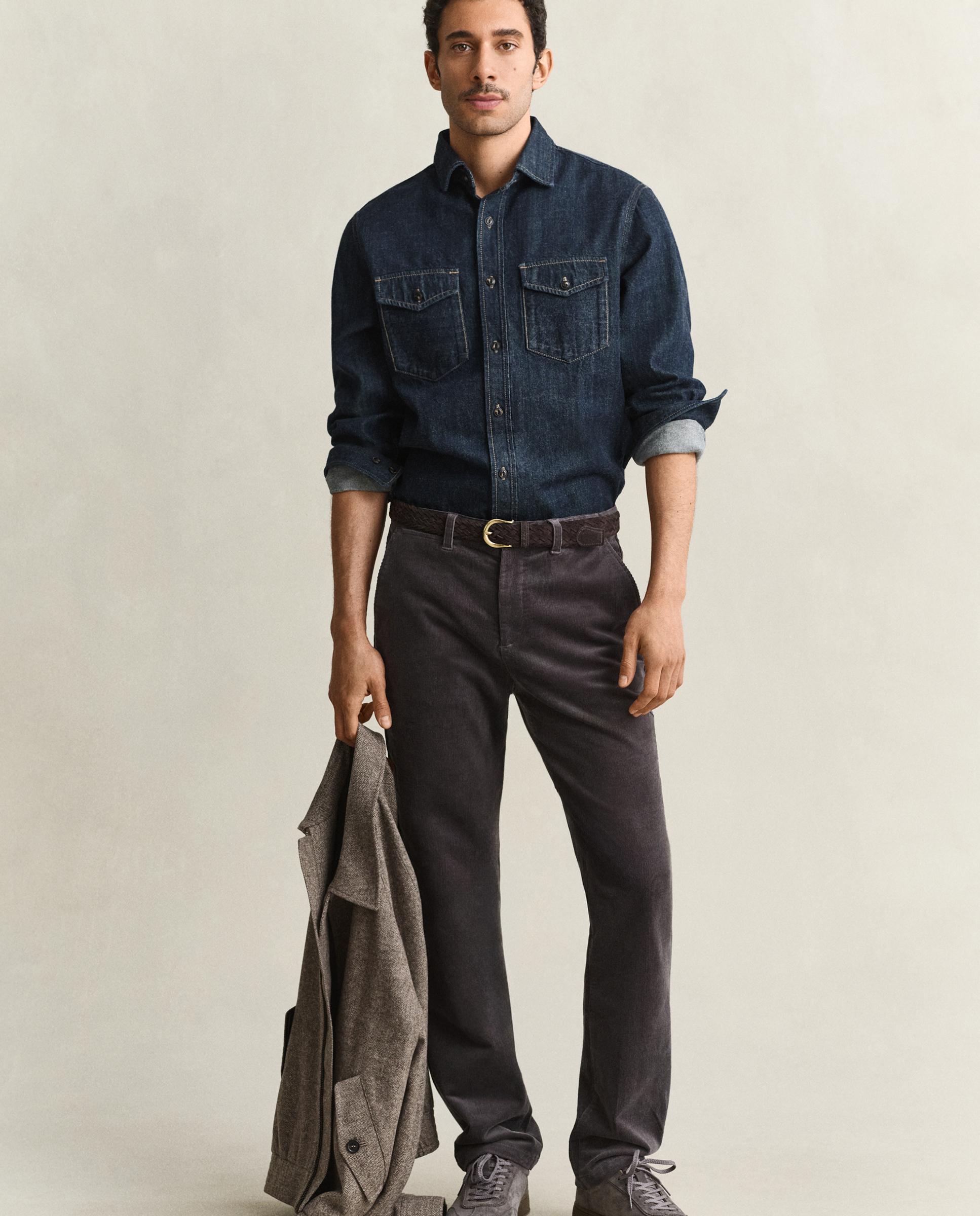 Camisa Jeans com Bolsos no Peito com Aba Abotoada Azul-índigo-2