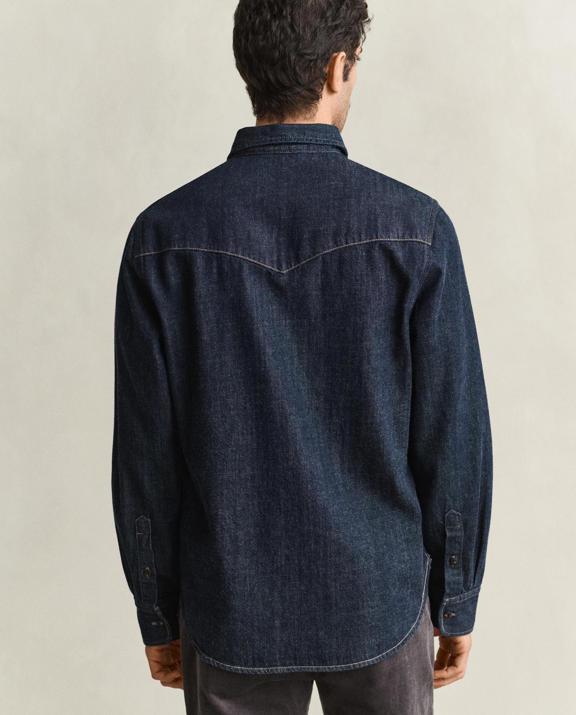 Camisa Jeans com Bolsos no Peito com Aba Abotoada Azul-índigo-3