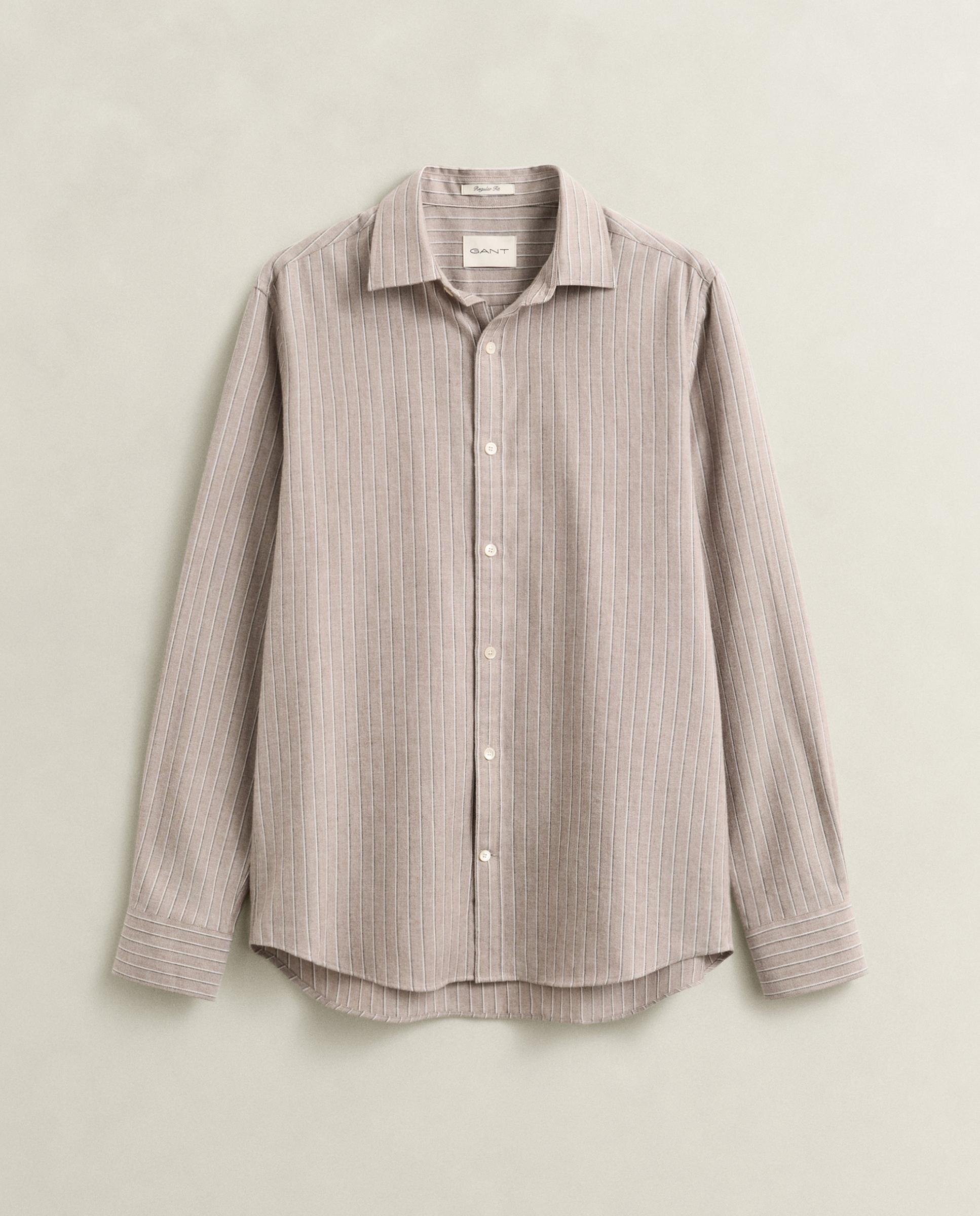 Camisa com Design Às Riscas e Logo Bordado Bege-5