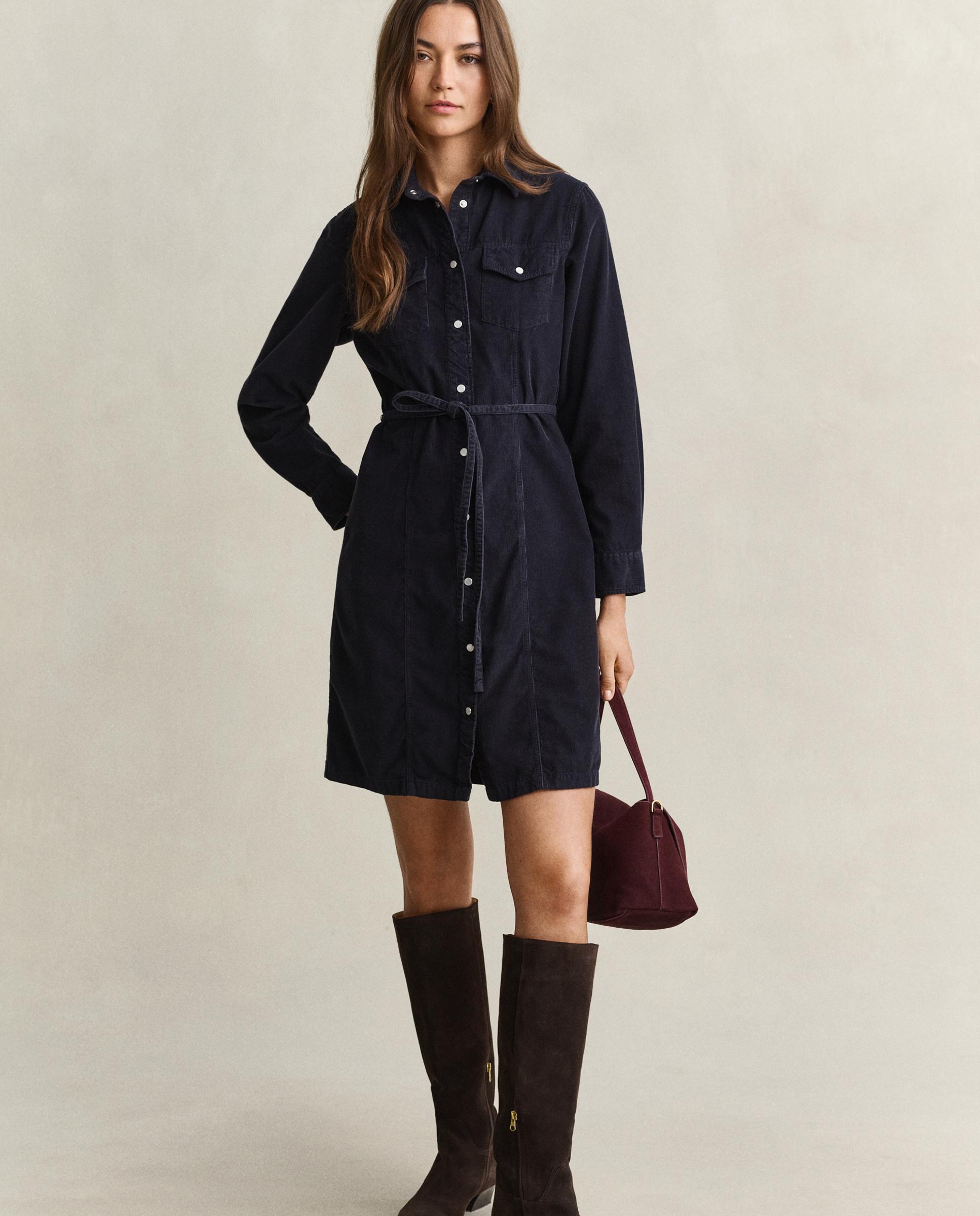 Vestido Midi Tipo Camisa com Cinto Azul-2