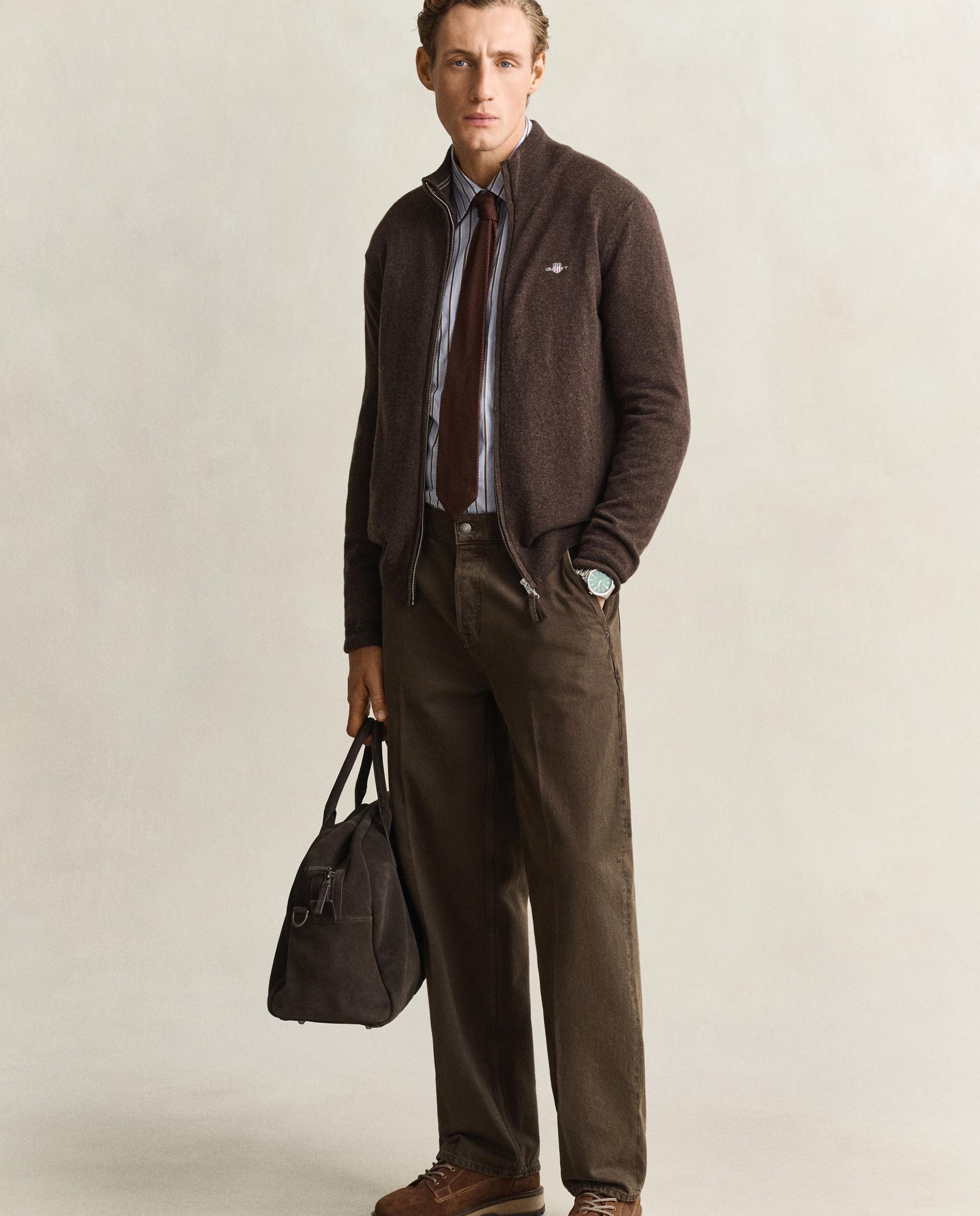 Cardigan de Lã com Fecho Zip Castanho-escuro-3