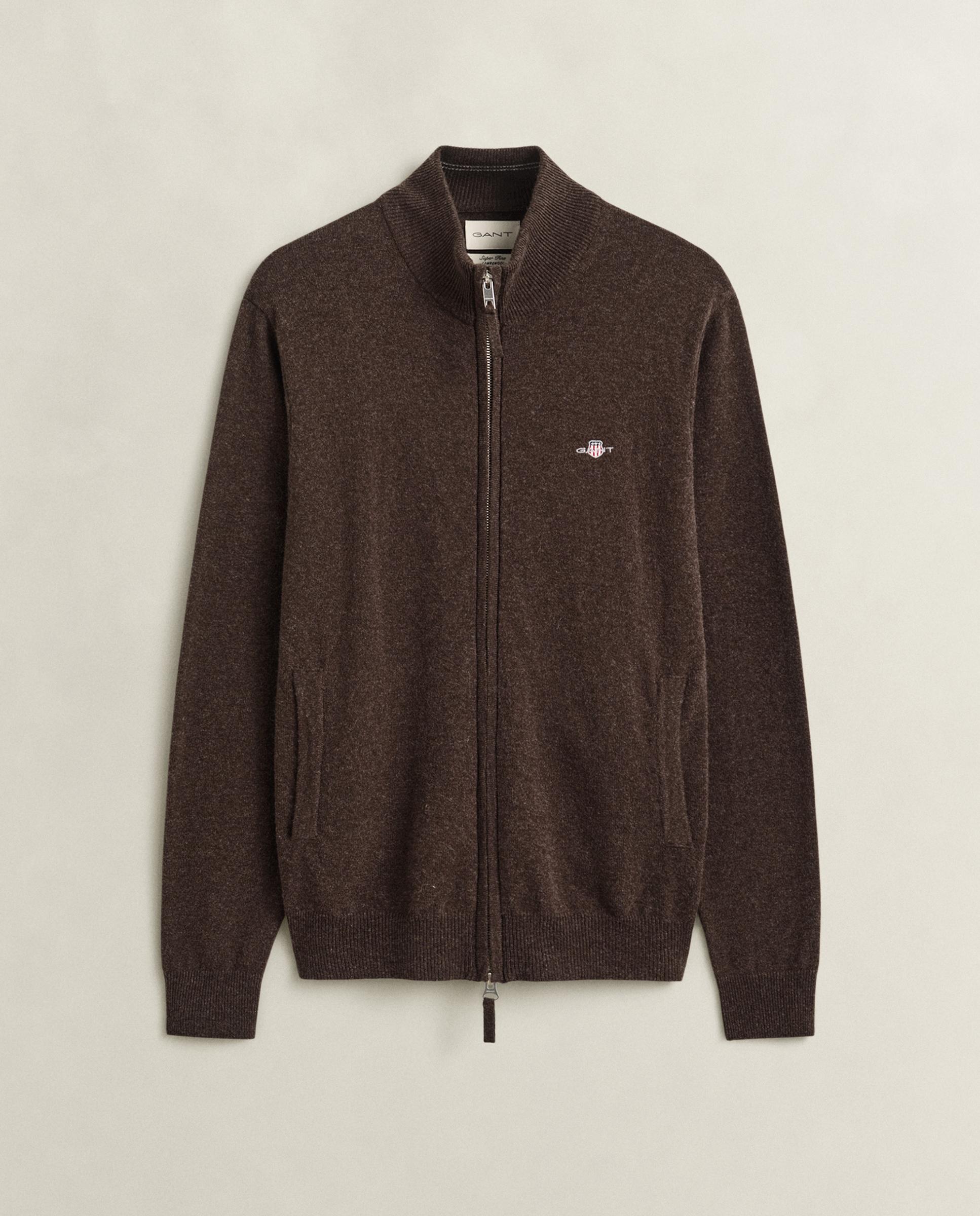 Cardigan de Lã com Fecho Zip Castanho-escuro-4