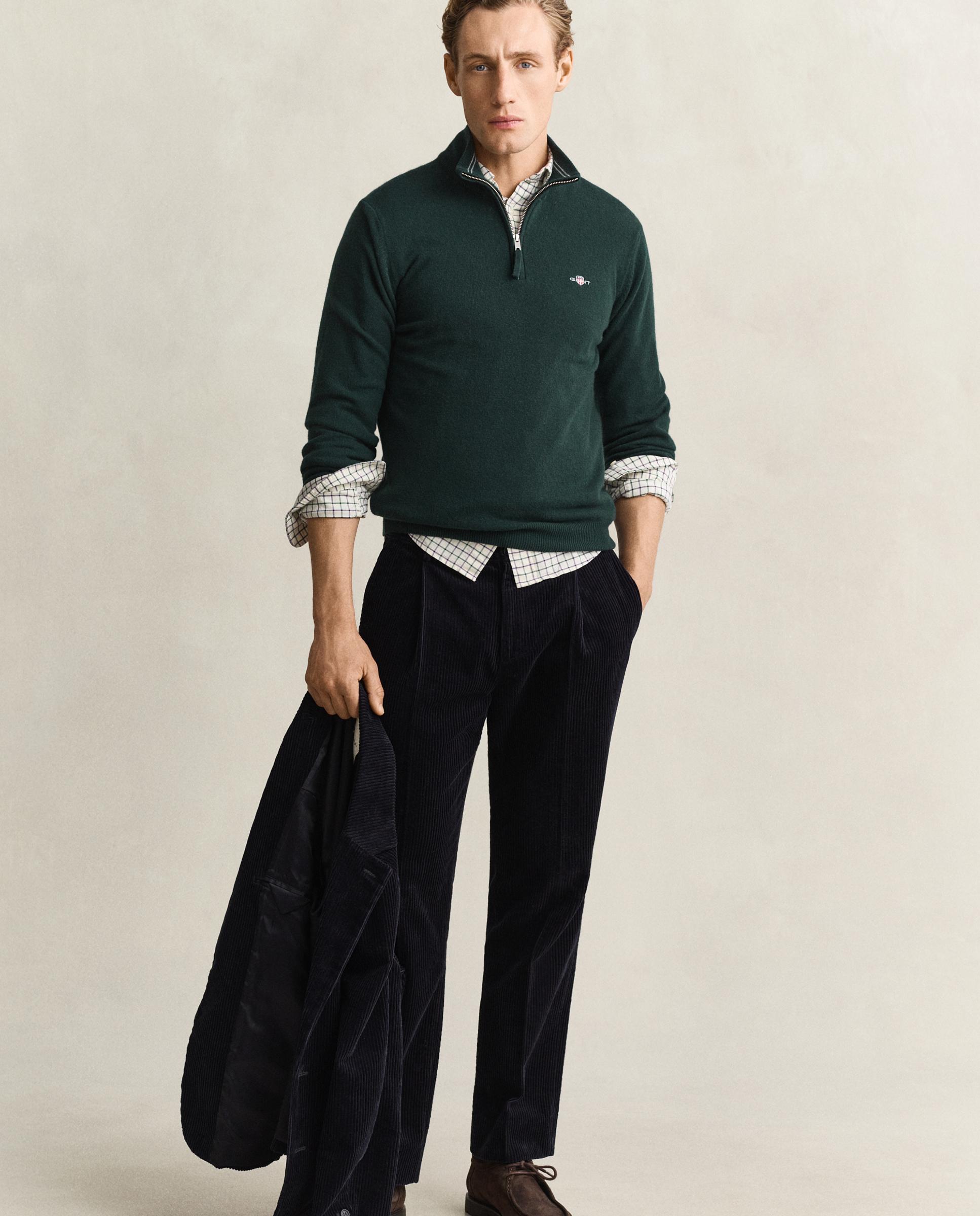 Camisola em Lã com Fecho de Meia Fecho Zip Verde-3