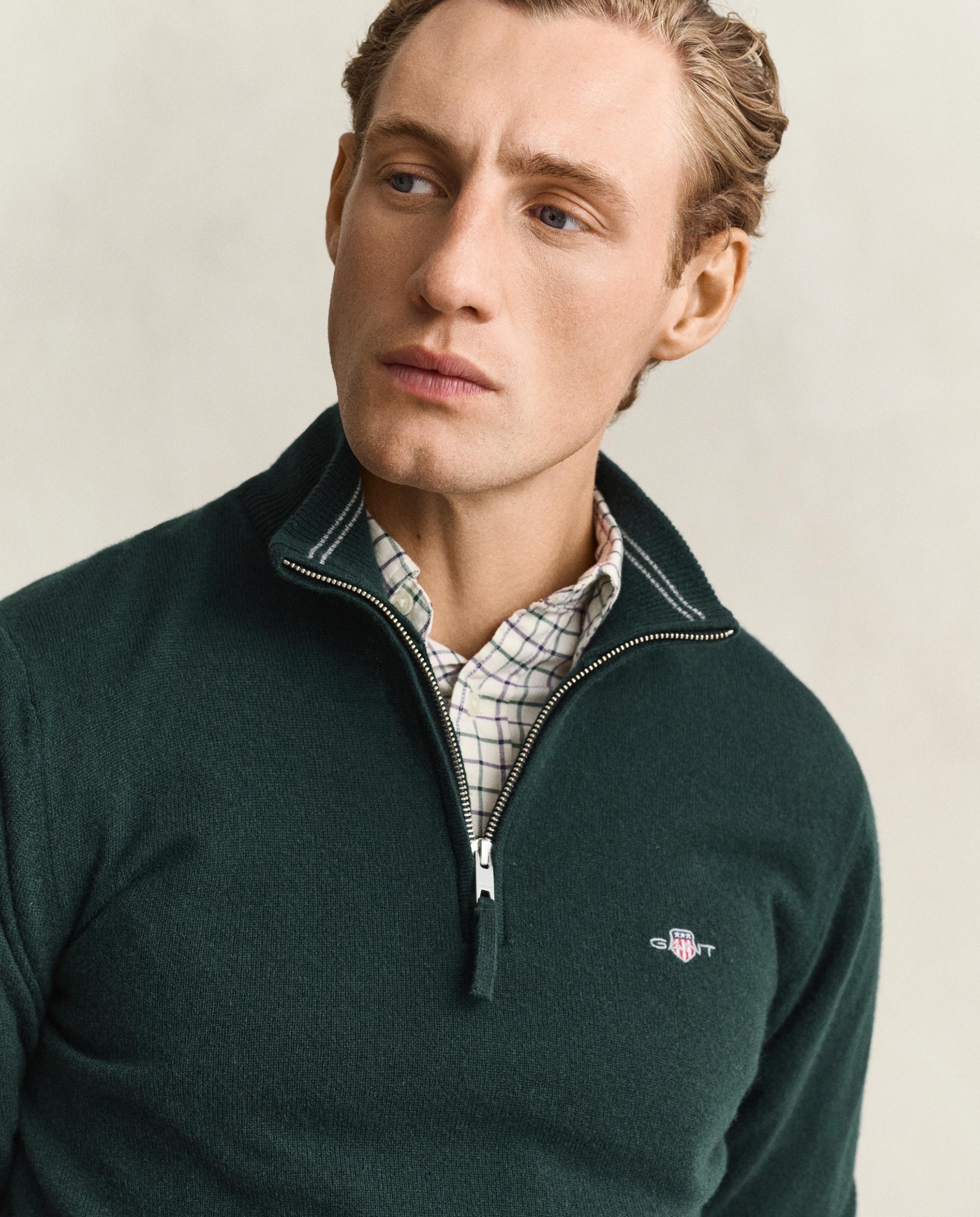Camisola em Lã com Fecho de Meia Fecho Zip Verde-4