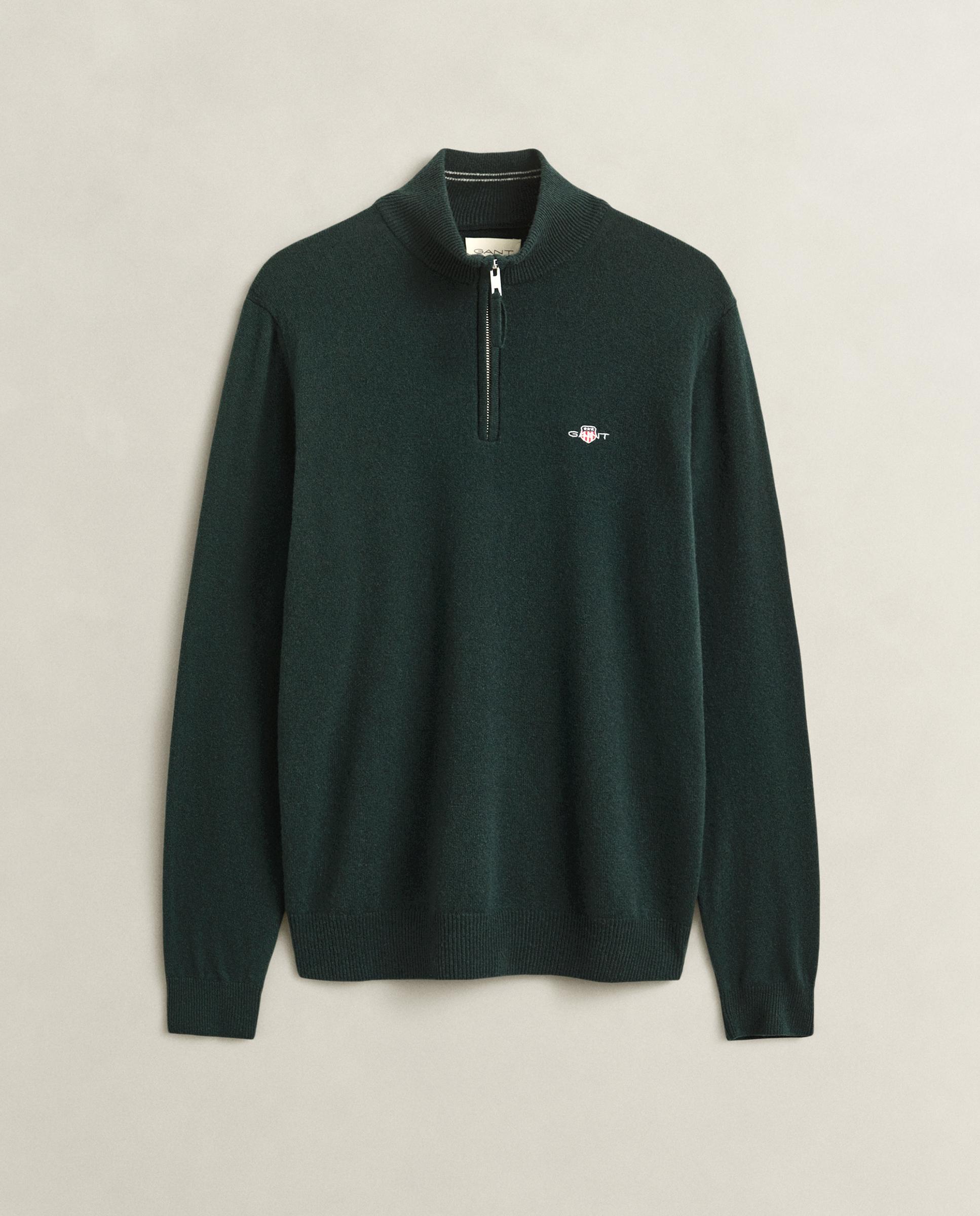 Camisola em Lã com Fecho de Meia Fecho Zip Verde-5