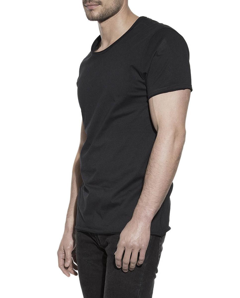 T-shirt de Manga Curta com Gola Relax em Algodão Orgânico Preto-3