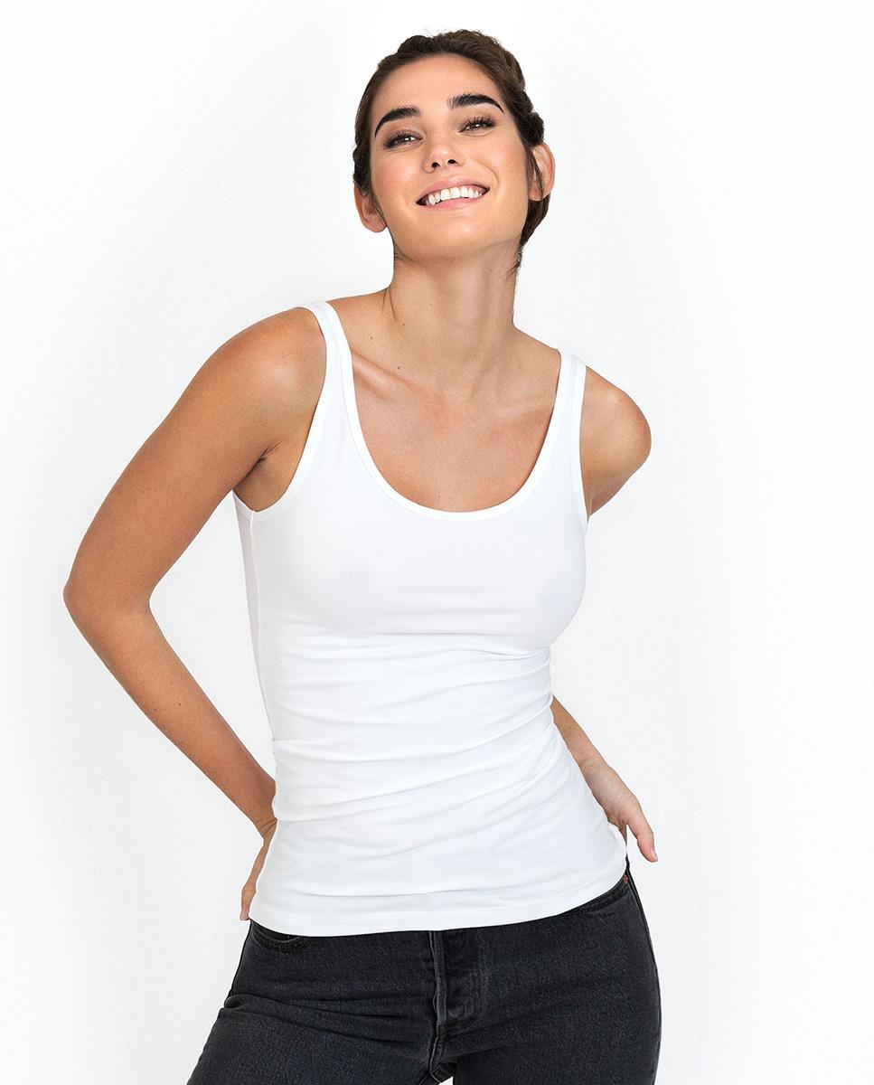 T-shirt de Alças Lisa de Algodão Orgânico Branco-3