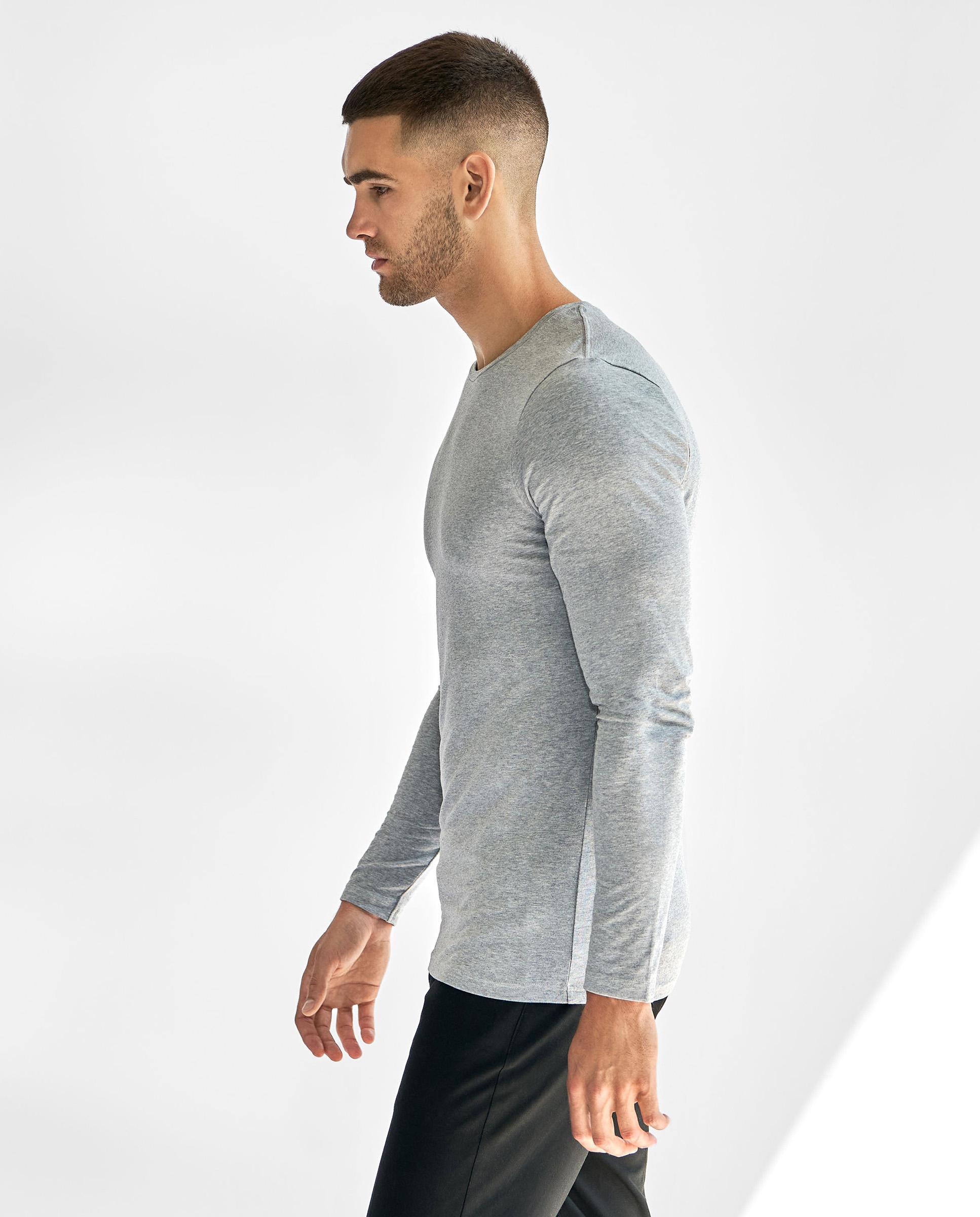 Camisola interior branca de homem com manga comprida Cinzento-2