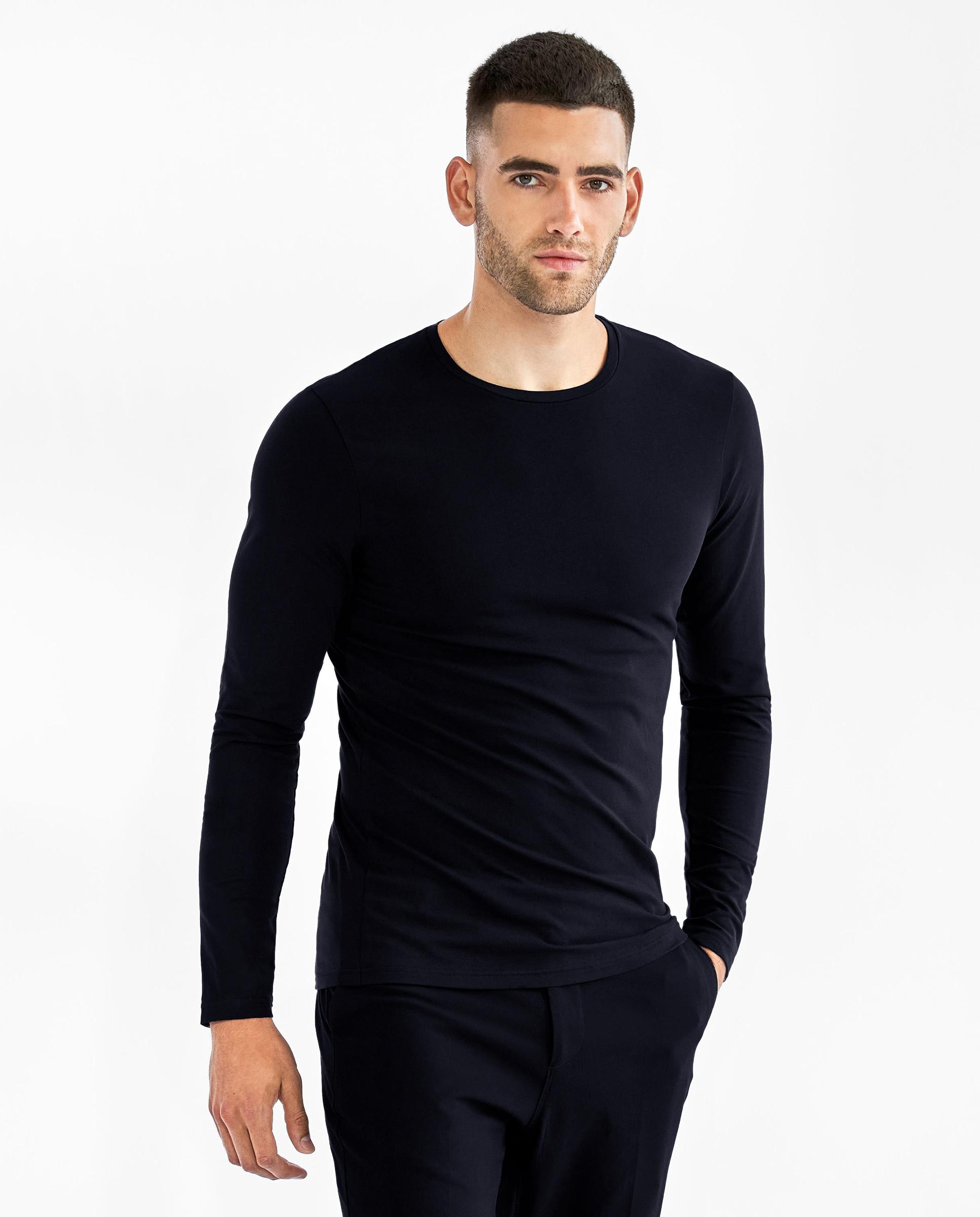 T-shirt com Gola Redonda de Manga Comprida em Algodão Orgânico Preto-1