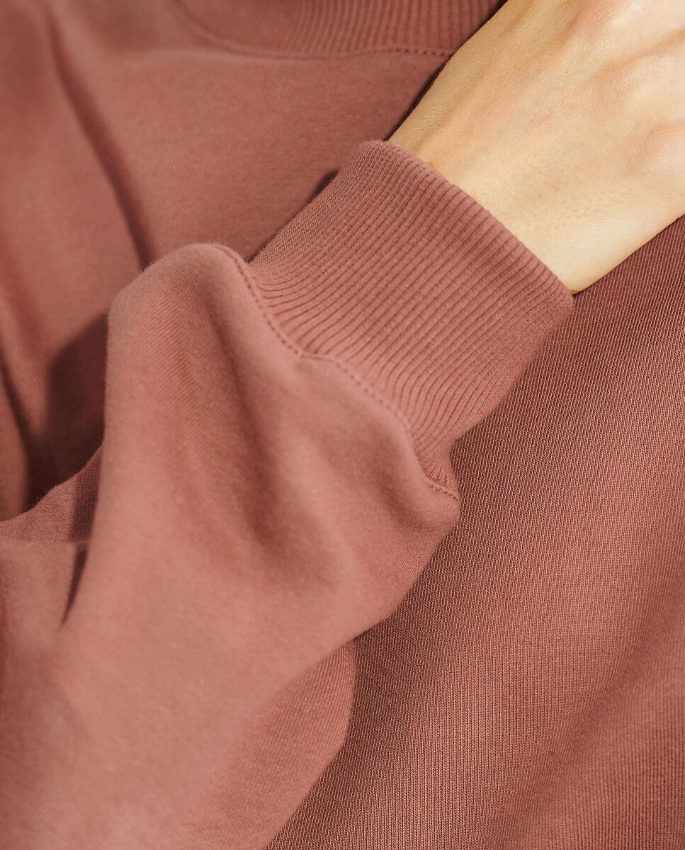 Sweatshirt sem Capuz com Estampado Liso Castanho-escuro-4