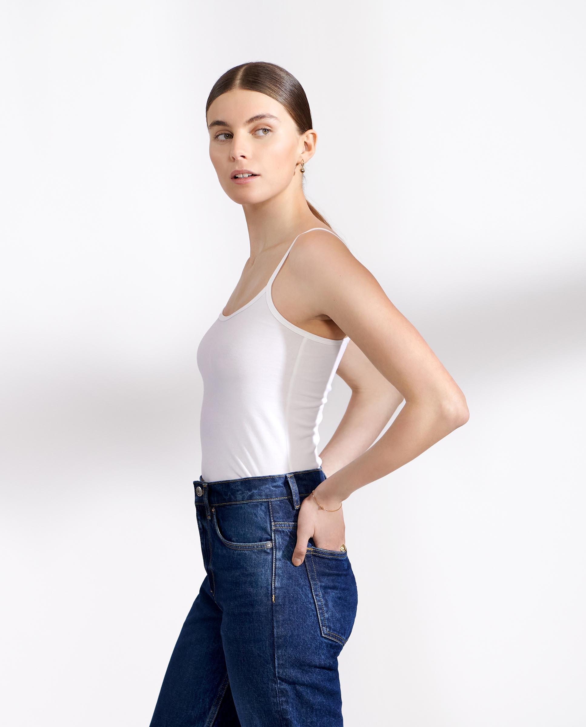 T-shirt de Alças Elásticas em Branco Branco-3