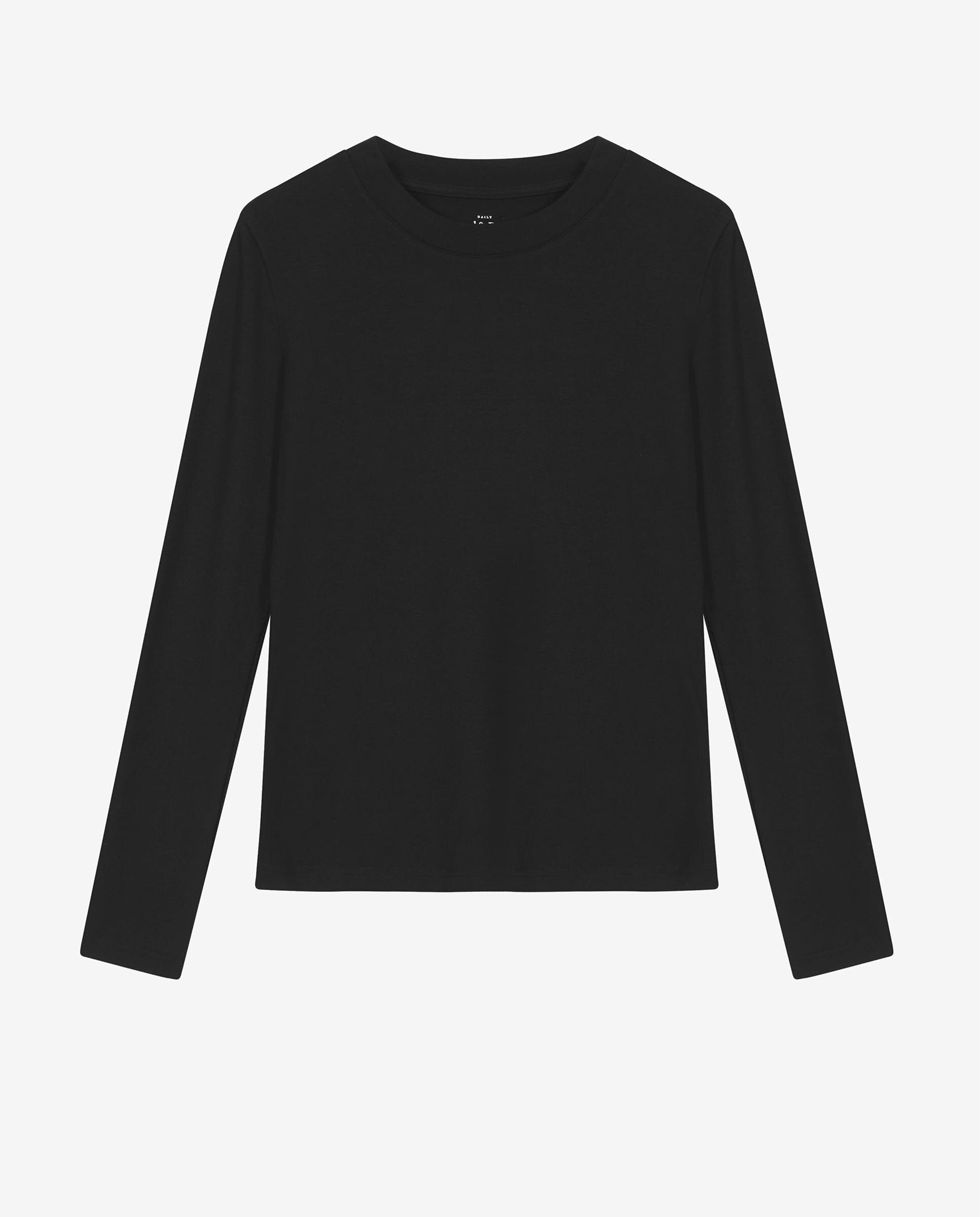 T-shirt Ajustada de Manga Comprida Preto-4