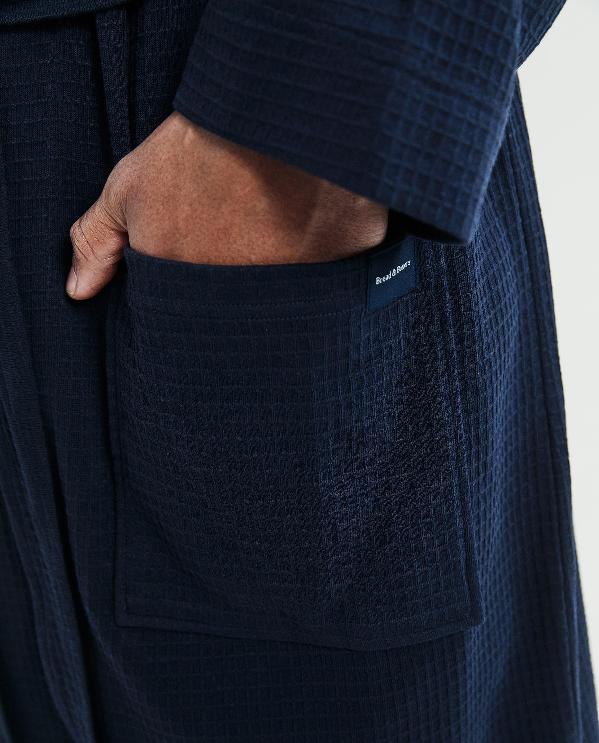 Robe Cruzado de Algodão de Malha Gofrada Azul-marinho-2
