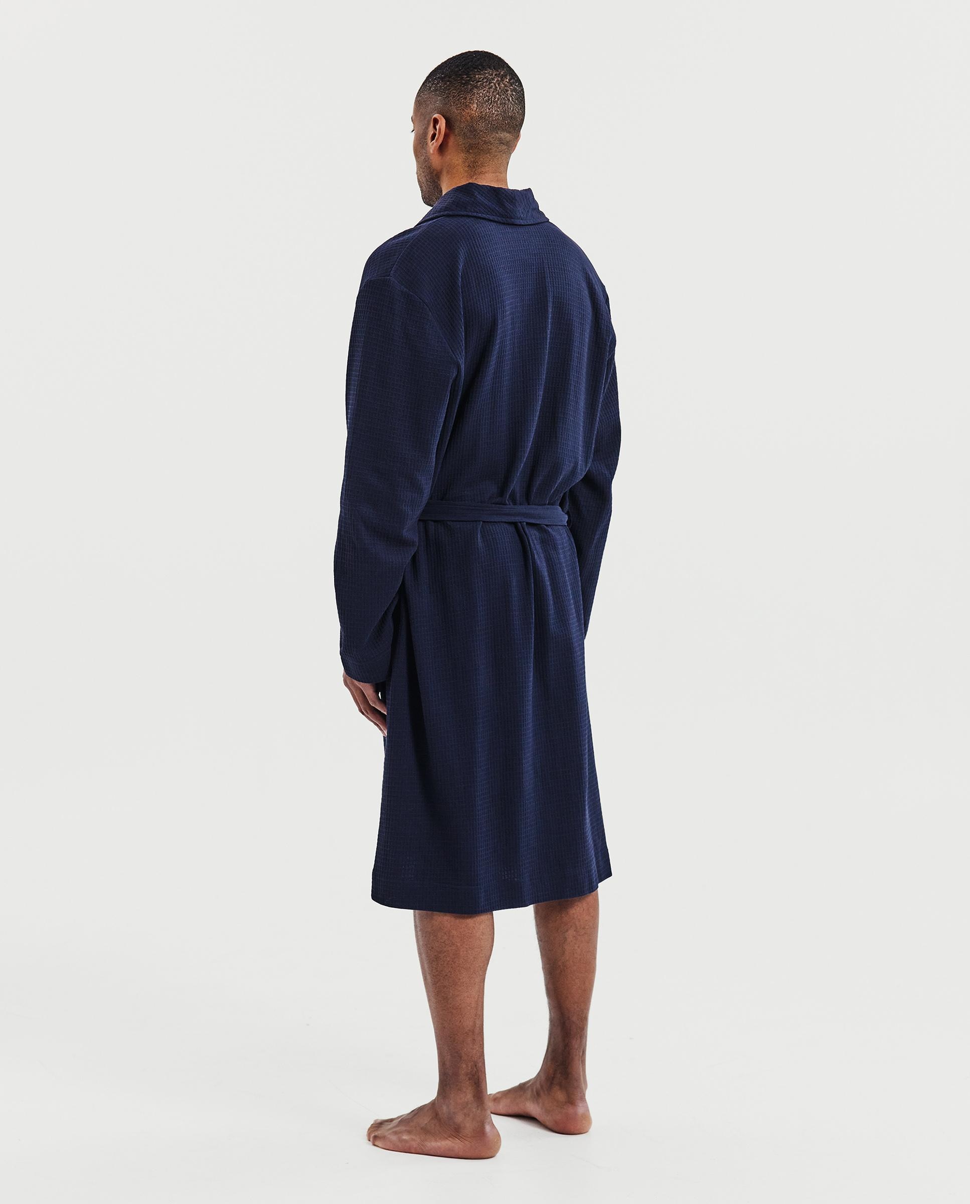 Robe Cruzado de Algodão de Malha Gofrada Azul-marinho-4