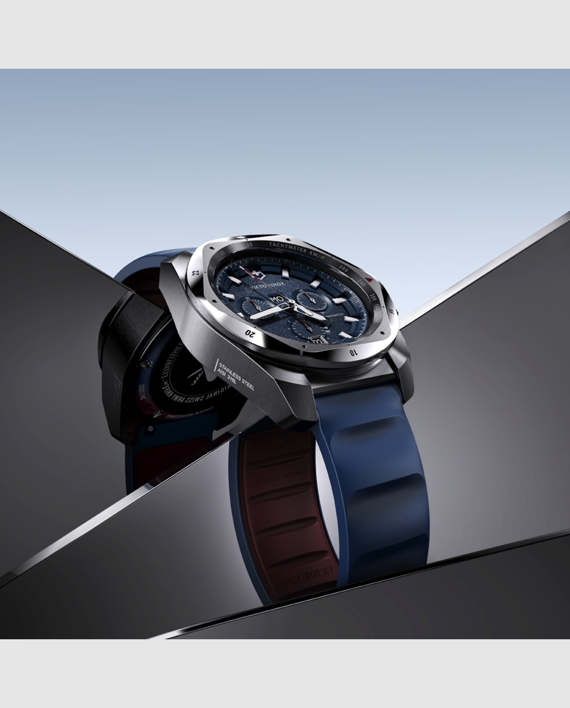 Relógio Analógico Inox V241984 de Borracha e Bracelete em Azul Azul-5