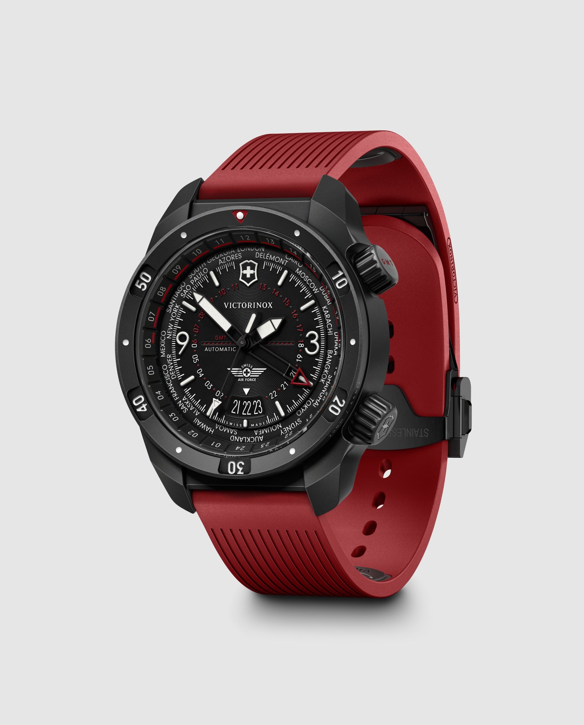 Relógio Automático Air Pro Automatic V242006 de Borracha e Correia Vermelha Preto / Vermelho-2
