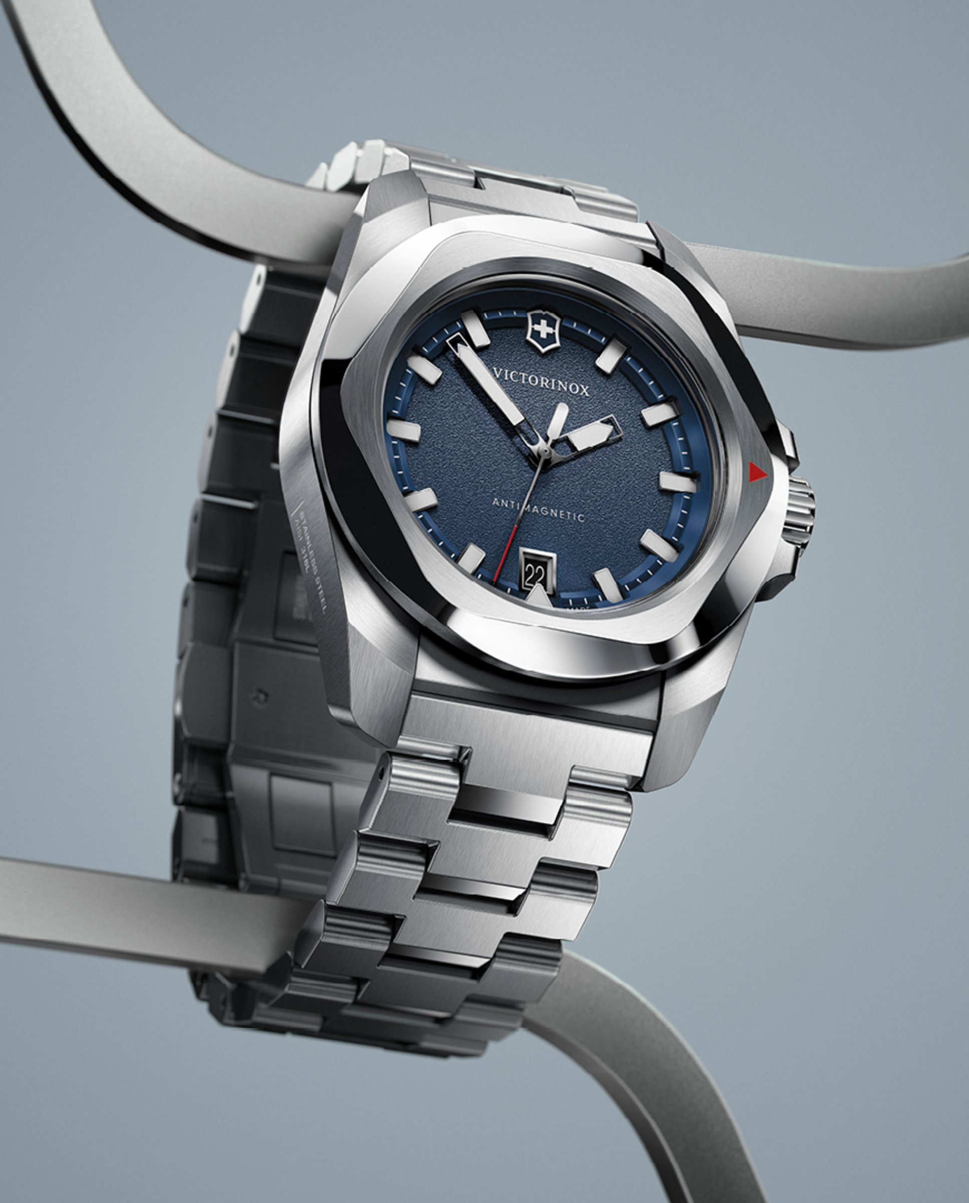 Relógio Analógico Inox V242031 de Aço e Bracelete Prateada Azul-6