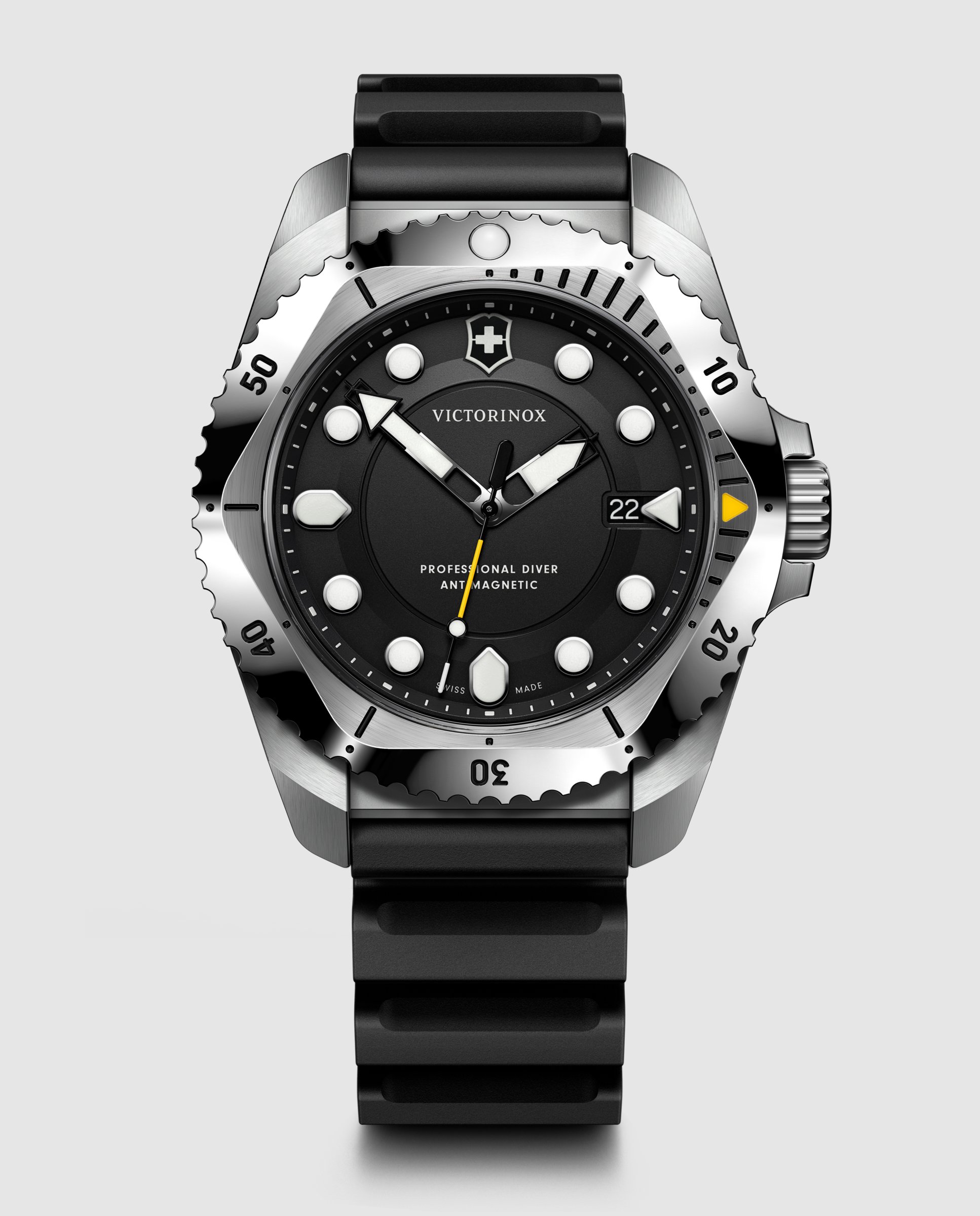 Relógio Analógico Dive Pro V241990 de Borracha e Bracelete Preta Prata-1