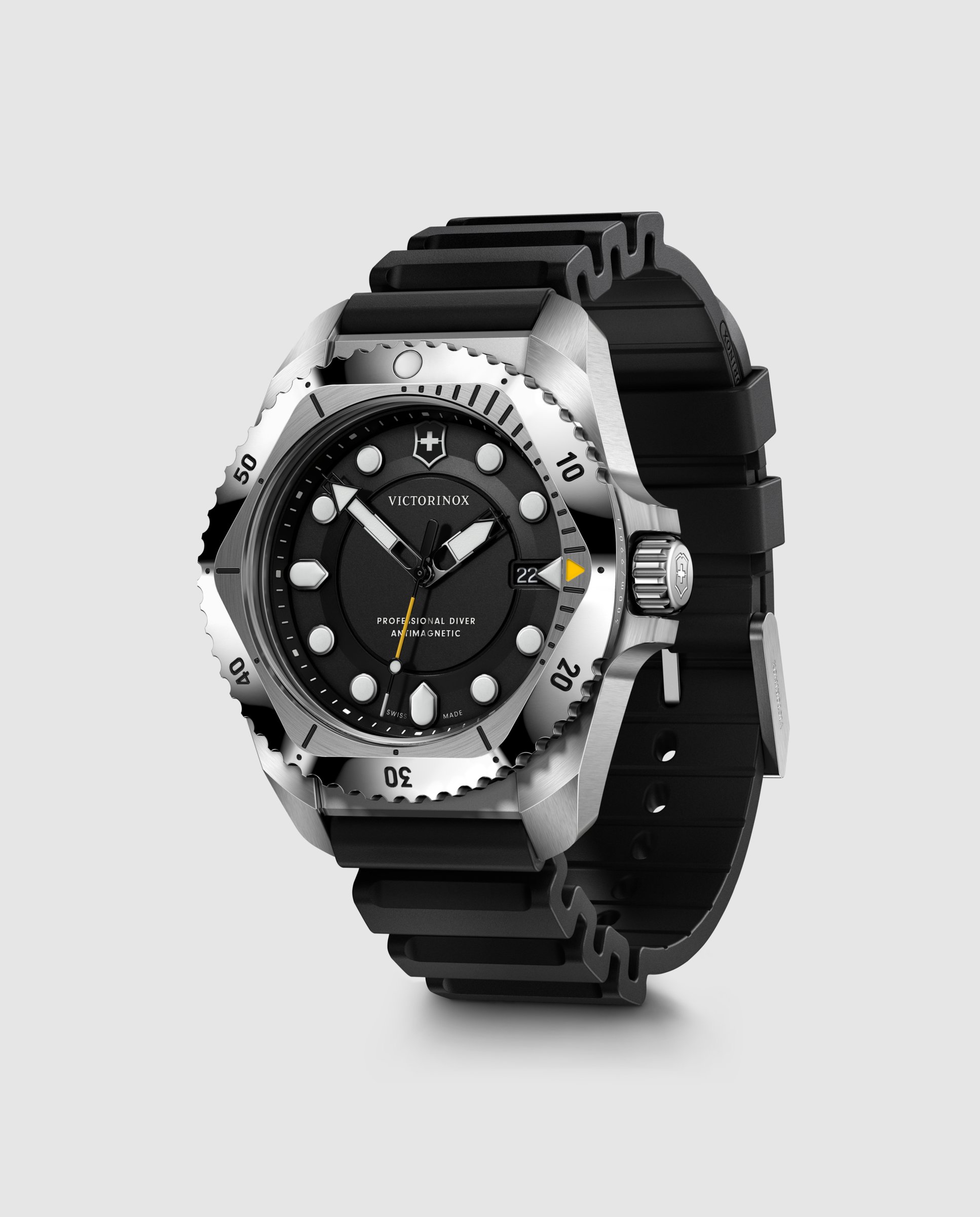 Relógio Analógico Dive Pro V241990 de Borracha e Bracelete Preta Prata-2