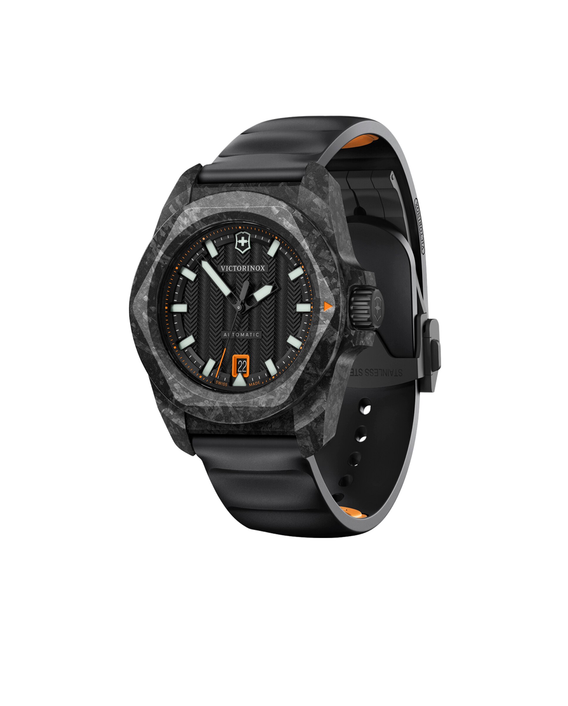 Relógio Automático Inox V242023 1 de Borracha e Bracelete Preta Preto / Laranja-2