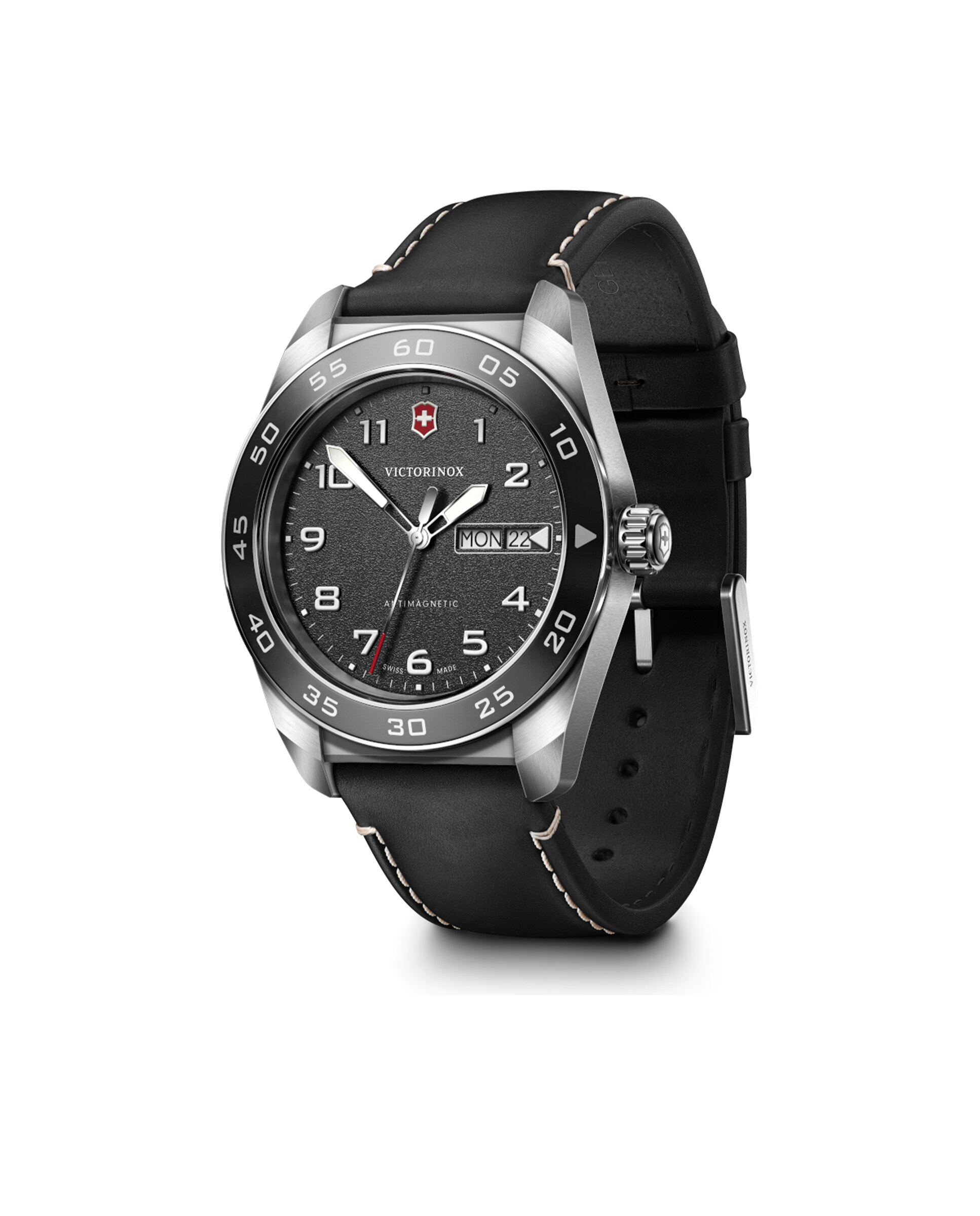 Relógio Analógico Swiss Army V242041 de Pele e Bracelete em Preto Preto-2