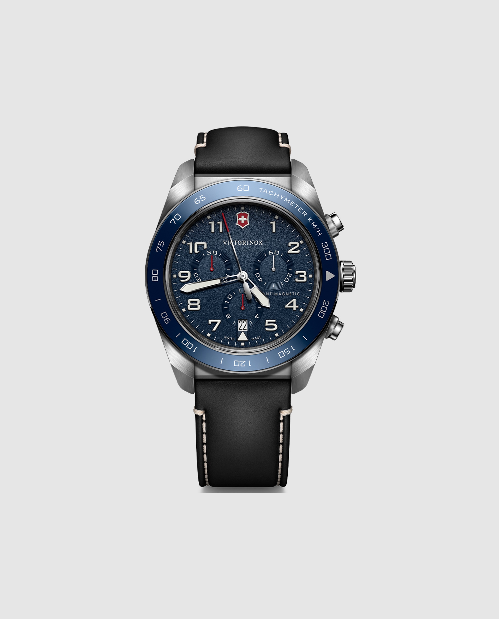 Relógio Analógico Swiss Army V242047 de Pele e Bracelete em Preto Preto / Azul-1