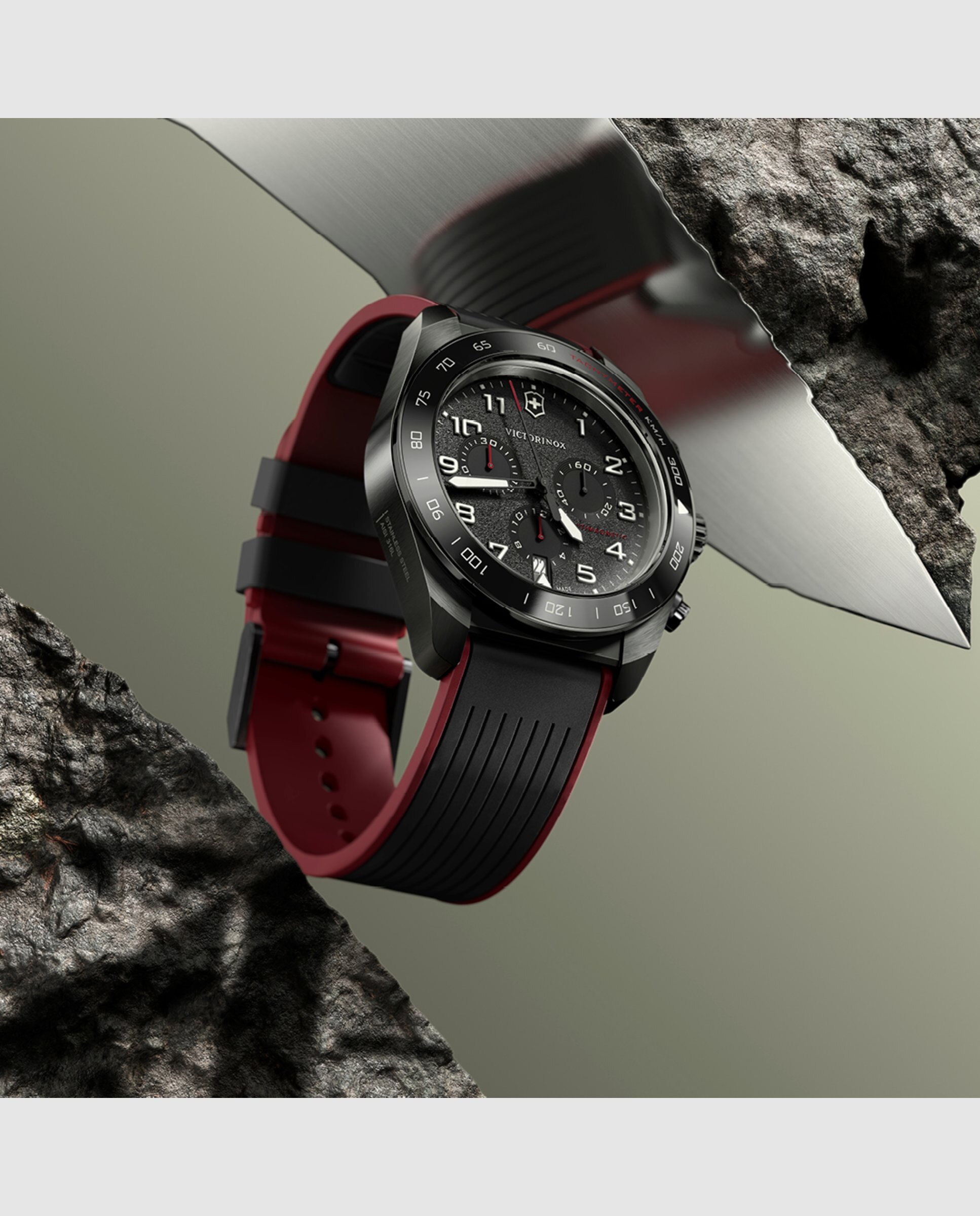 Relógio Analógico Swiss Army V242051 de Borracha e Bracelete Vermelha Preto / Vermelho-5