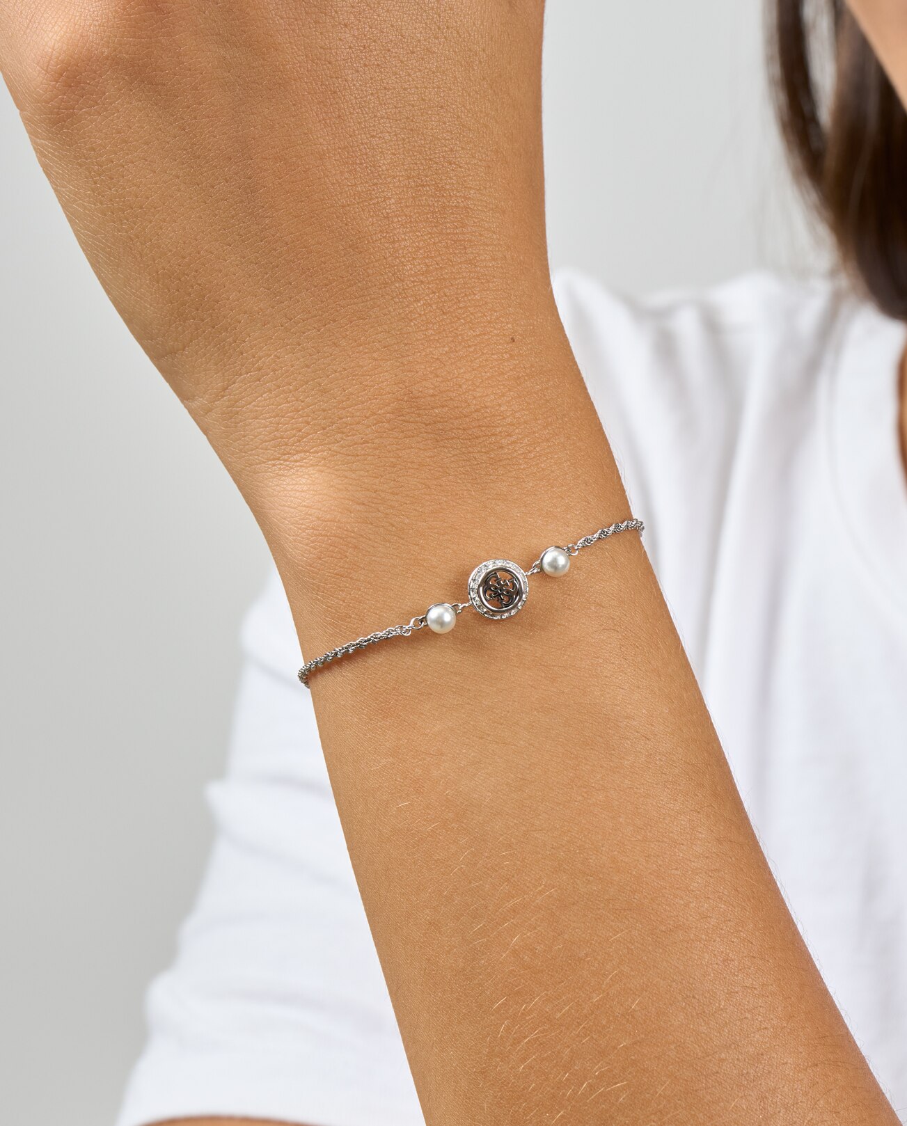 Pulseira de Corrente Tiny Pearly de Aço Prateada Prata-2